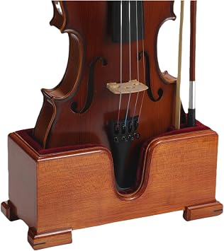 Violin and Bow Holder  Stand, Wooden Violin Holder Floor Display for Violin, Velvet Protection, Stable and Classy Aesthetic brown wood + red relvet