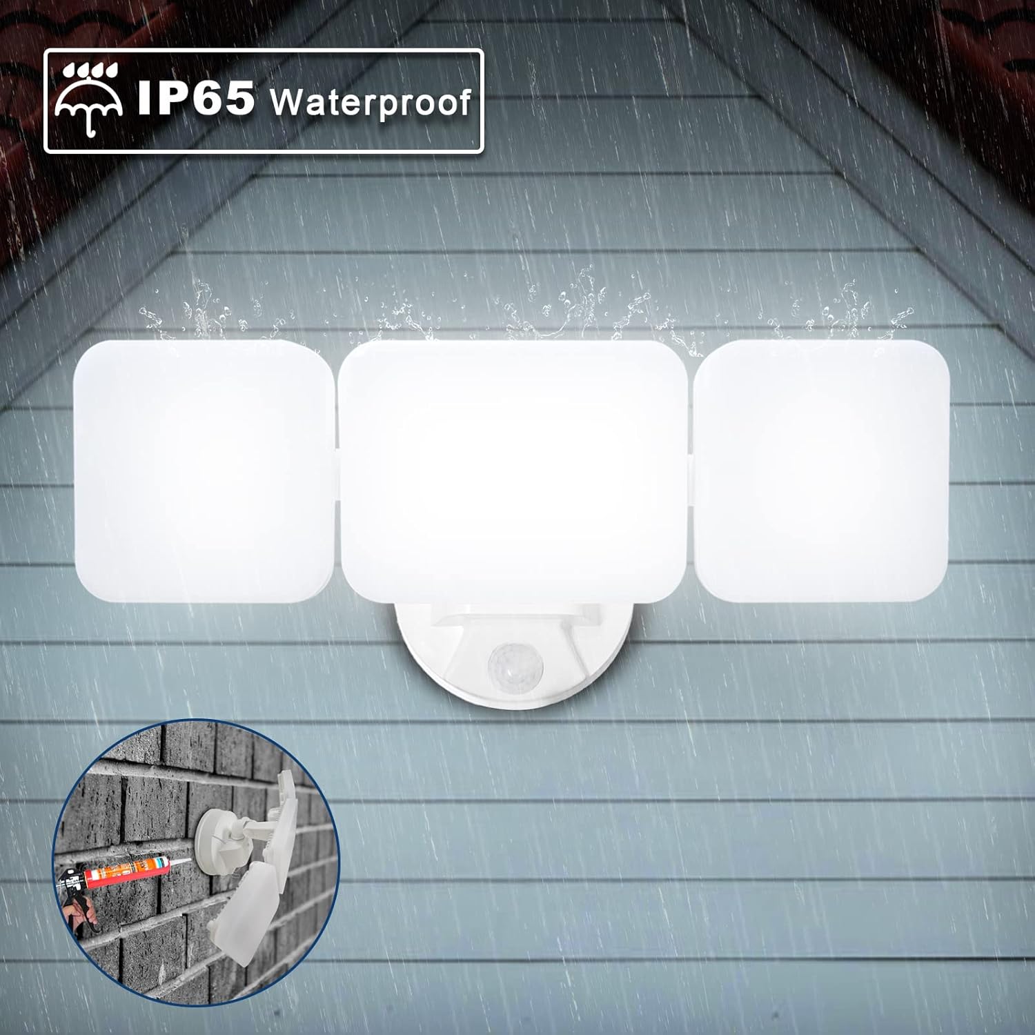EMANER Outdoor Motion Sensor Flood Light, 100-130V Corded, 45W 4500lm 5000K, LED Security Wall Light Wired for Porch/Garage/Yard (2-Pack, White)