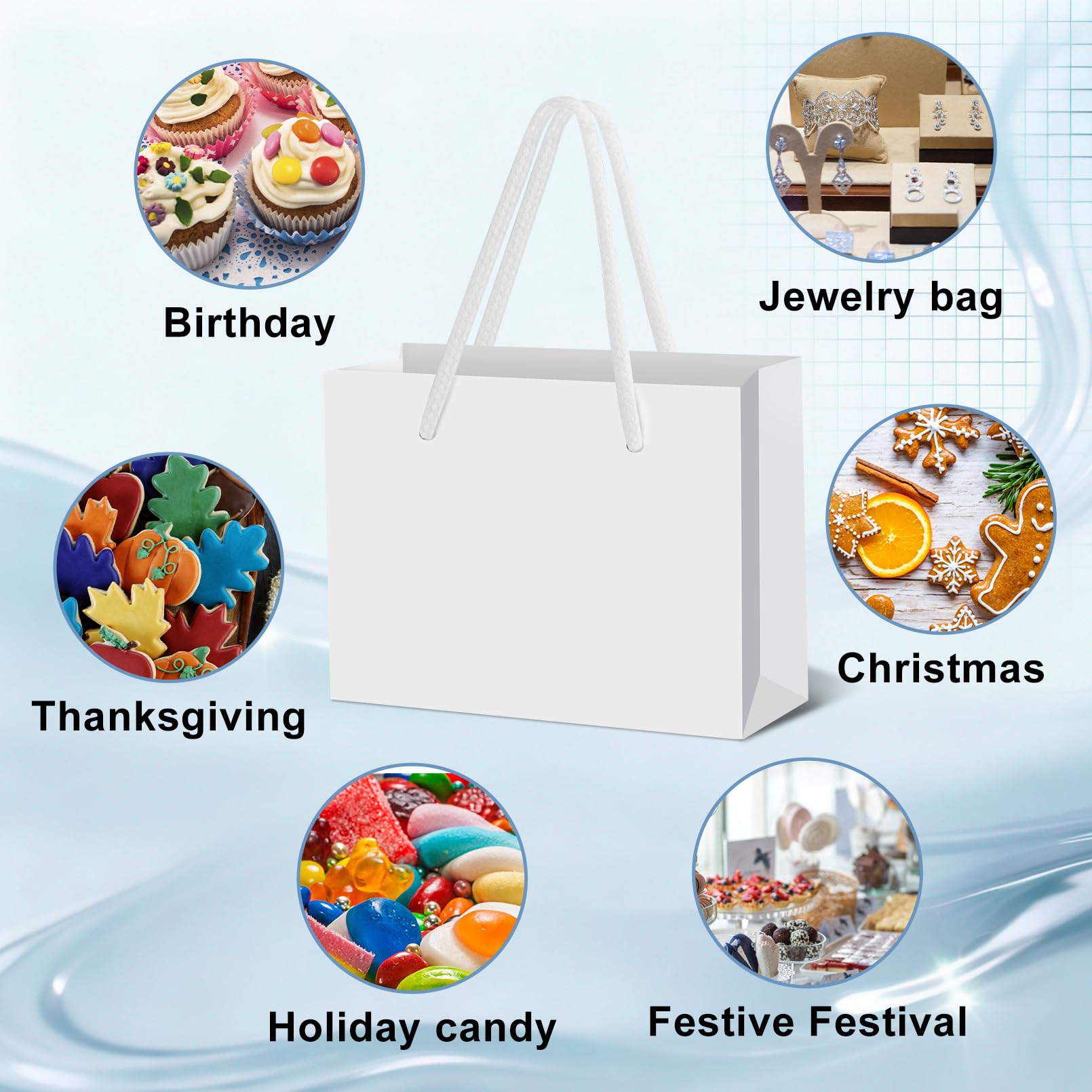 Jeffbaubl 24 Pcs Extra Small Gift Bags, 3.9 x 4.7 x 2.4 Inch Mini Gift Card Bag, Small Gift Bag with Handles, White Paper Bags for Wedding Birthday Baby Shower Party Favors (White)