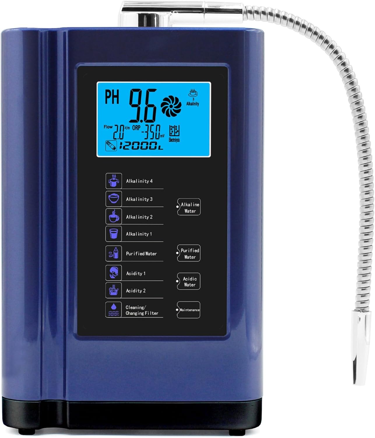 Water Ionizer, Water Purifier Machine Ph 3.5-10.5 Alkaline Acid Water Machine,Up to ±550mv Orp, 8000 Liters per Filter,7 Water Settings,Auto-Cleaning,Intelligent Voic,Blue