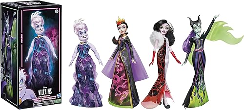 Miniatura 2 de Disney Princess Villains Black and Brights Collection, muñeca de moda, paquete de 4, juguete de villanos de Disney para niños de 5 años en adelante