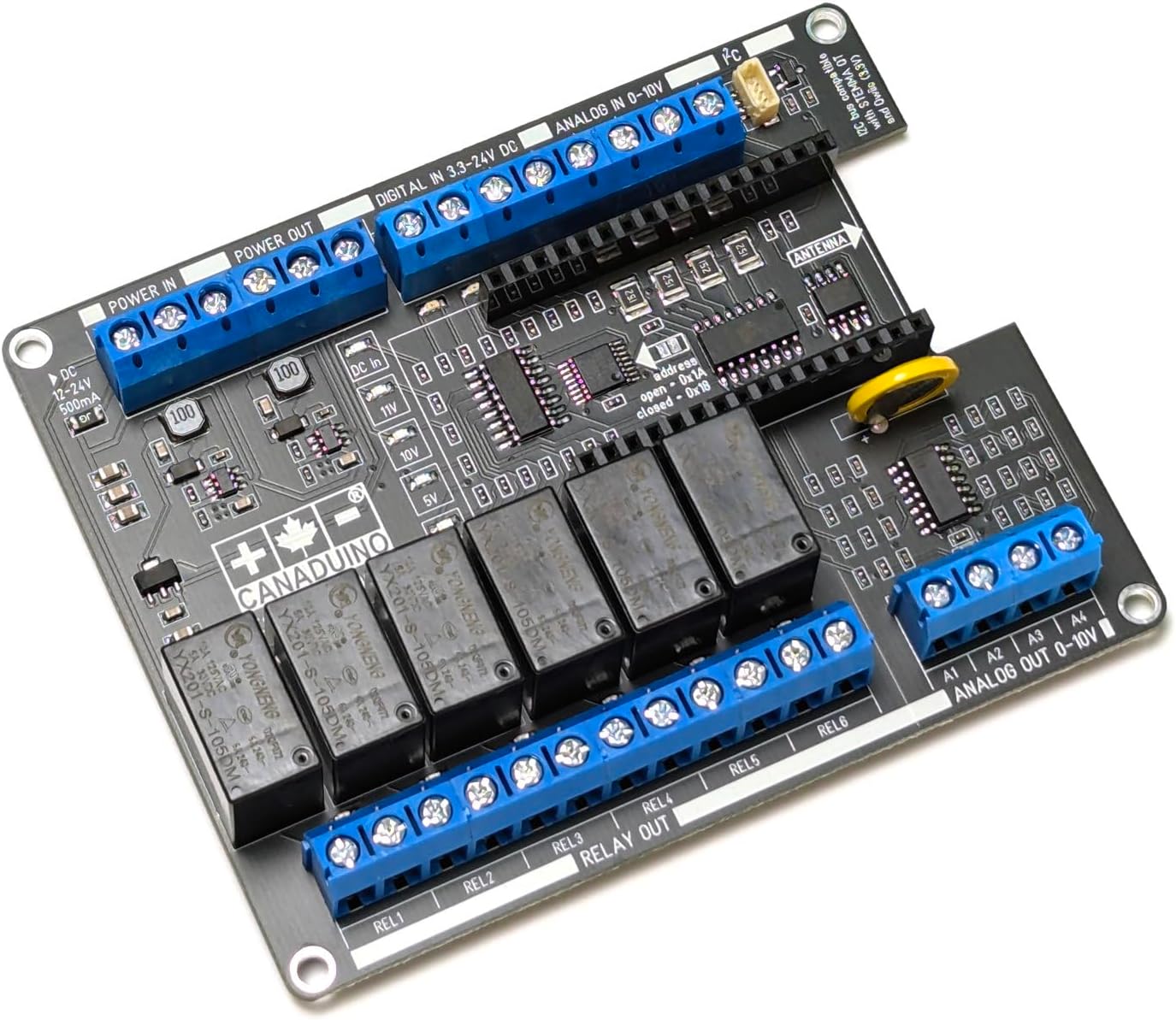 CANADUINO® ESP32 PLC-100 for Espressif ESP32-C6-DevKitC, Compatible with Arduino - Made in Canada (USMCA Complaint = no tariffs for US customers)
