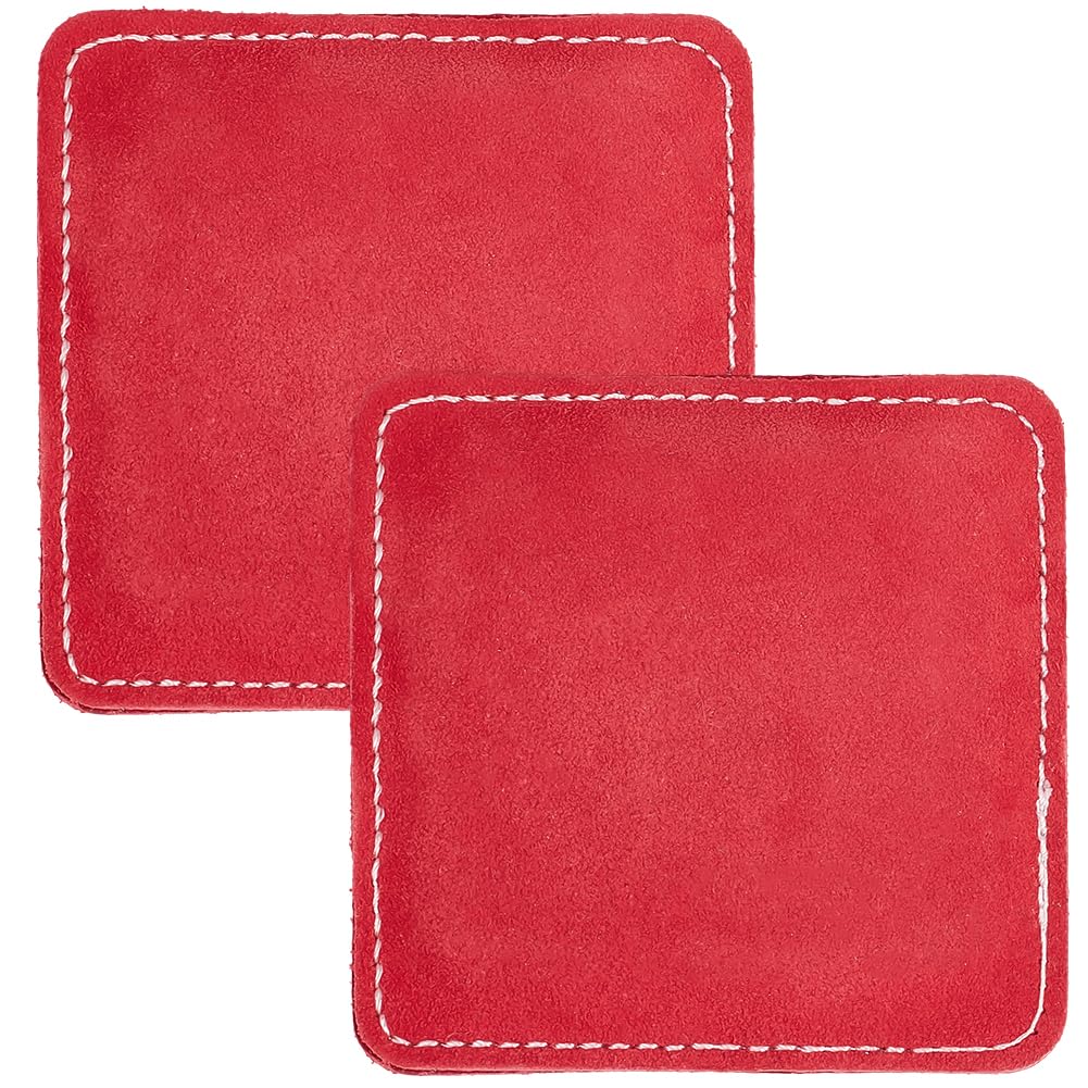 CALFOVERA 2Pcs Genuine Leather Billiards Cue Towel 9.5 x 9.5cm Red Soft Snooker Pole Cloth Towels Stick Shaft Cleaner Polisher Burnisher Tool for Pool Cue Balls Table Maintenance Accessories