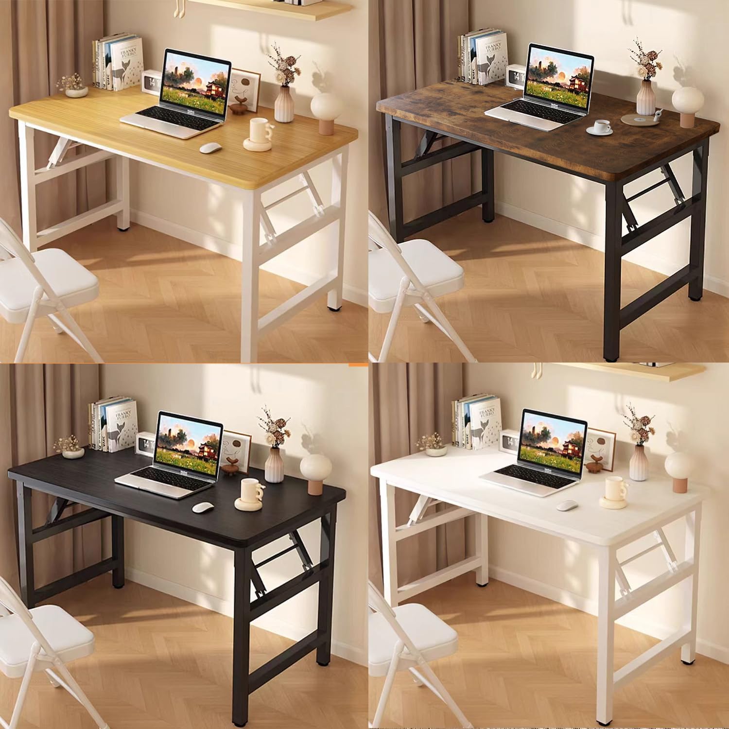 31.5 Inch Folding Table，Square Folding Desks for Small Space,Small Foldable Desk No Assembly,Rustic Brown.