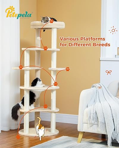 Miniatura 7 de PETEPELA Árbol de gato de 61 pulgadas para gatos de interior, torre de escalada para gatos 6 niveles con 9 postes rascadores de sisal y bola