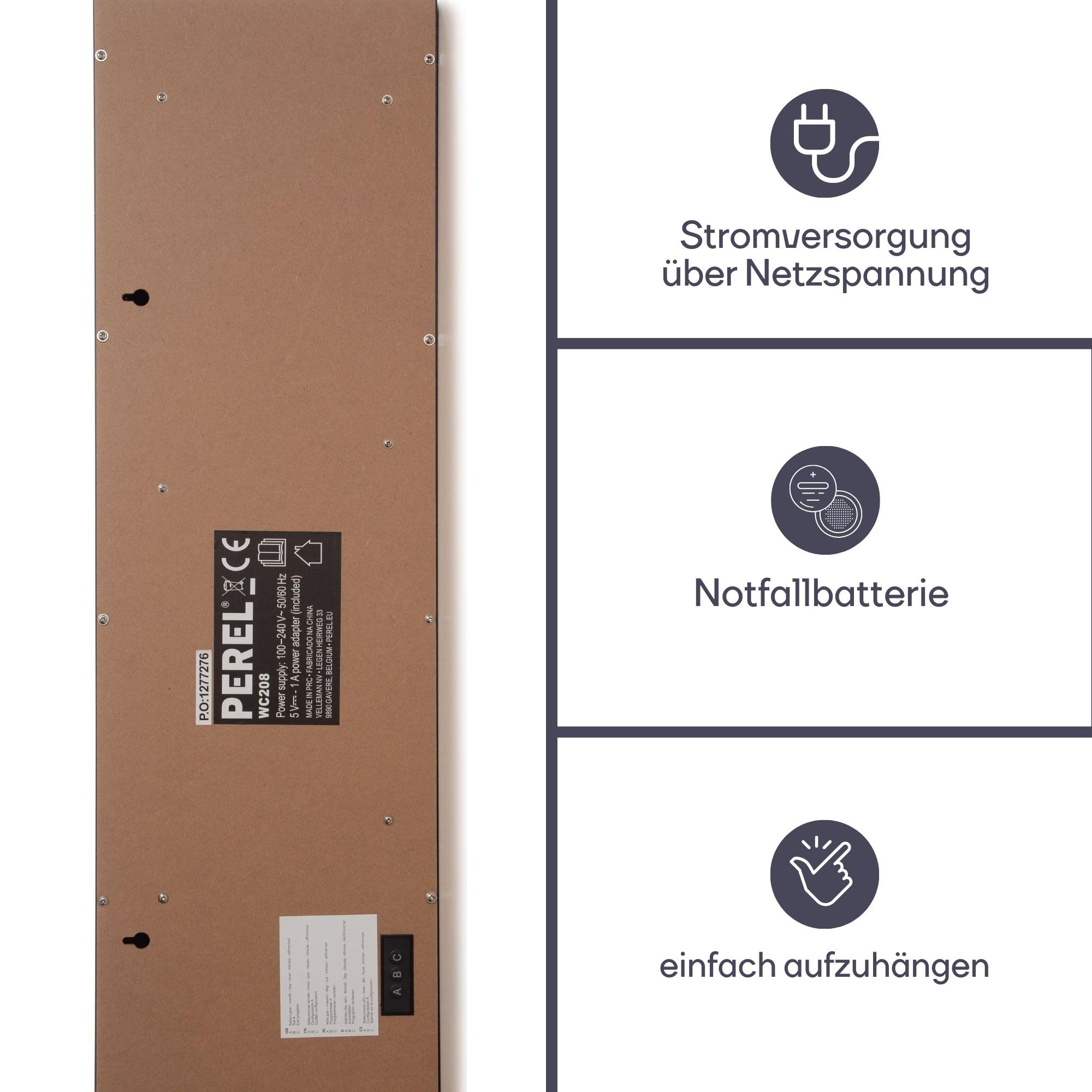 Perel Wanduhr mit LED-Anzeige, digital Uhr Wand, Wanduhr digital groß, batteriebetrieben, Digitale Wanduhr groß, Digitaluhr Wand, Uhr Wand digital, schwarz, rot