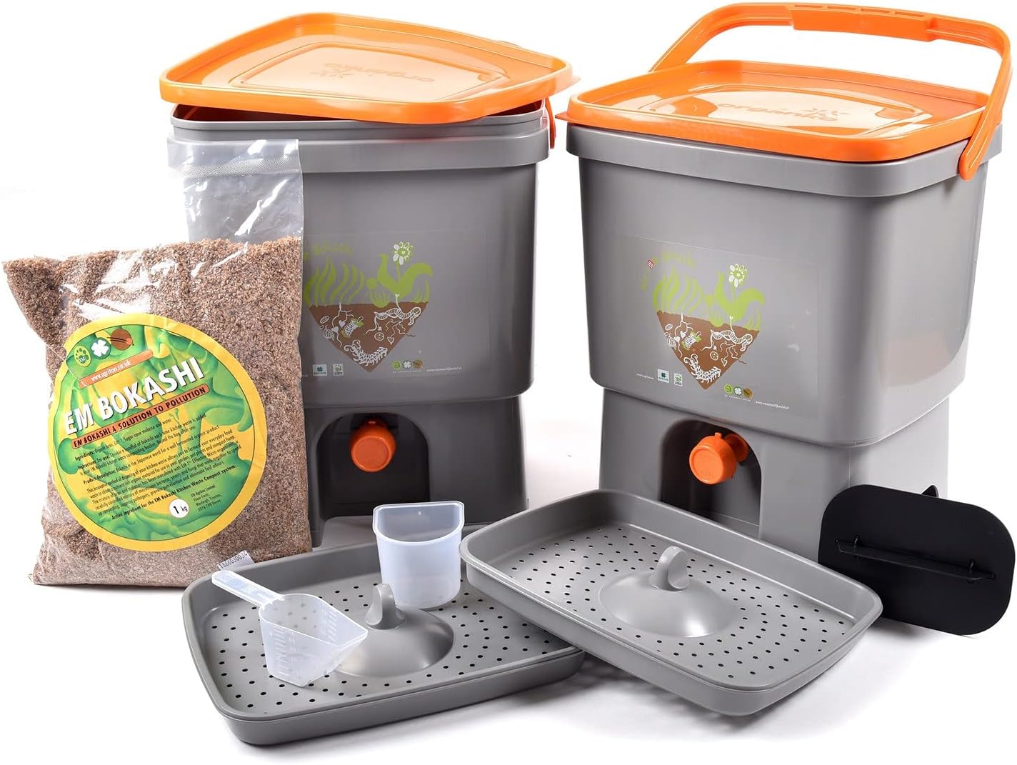 BokashiBin Starter Kit Kitchen Composter Black (Two Buckets + Bran)