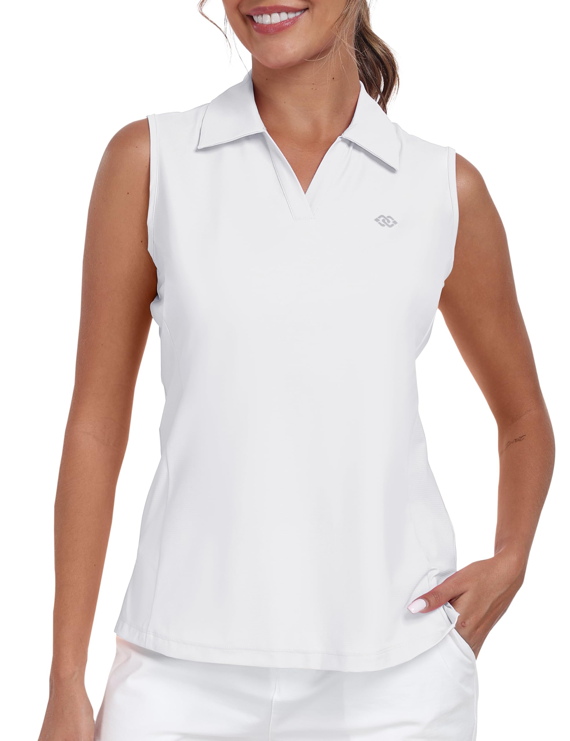 MoFiz Chemises de golf sans manches pour femme - Débardeur de tennis à dos nageur - Col en V - Séchage rapide