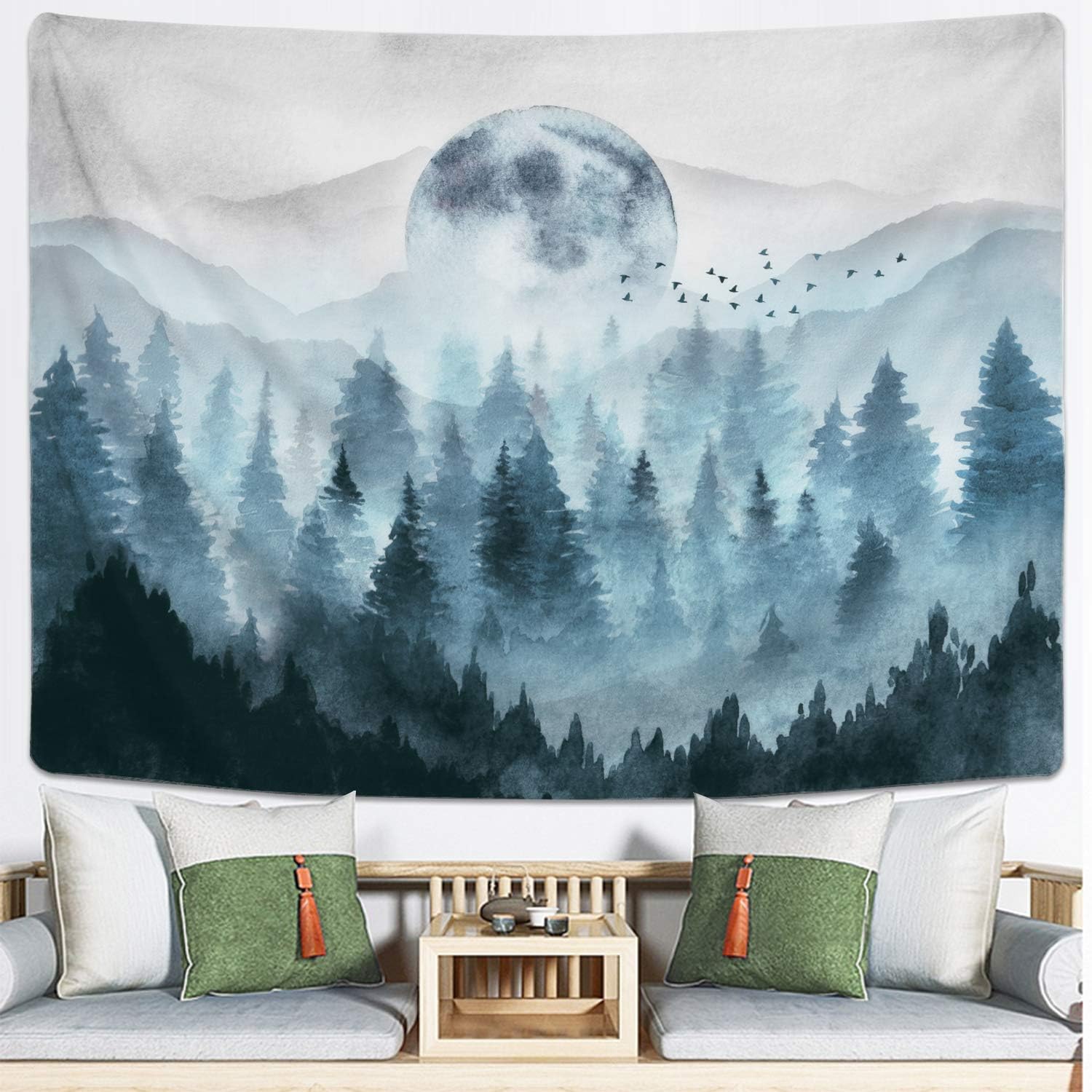 Krelymics Misty Forest Tapestry Foggy Mountain Tapestry Magical Tree Tapestry Nature Tapestry Woodland Tapestry…