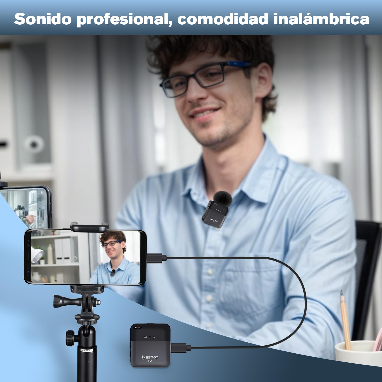 Microfono Inalambrico Solapa para iPhone/Android Movil, Mini Micrófono Lavalier Inalámbrico con Monitoreo en Tiempo Real/Audiencia, Ducking de Audio, Silencio para Live, Podcast, Vlog, YouTube/TikTok