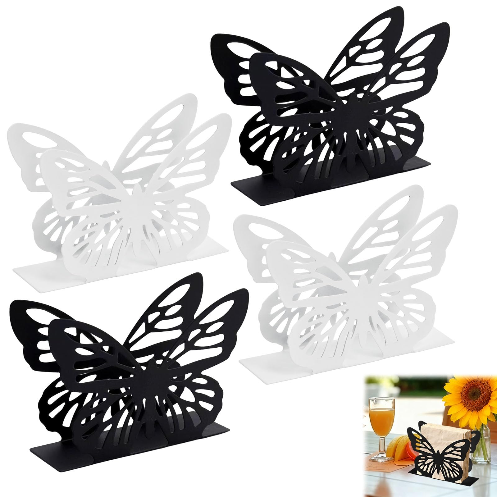 Porte-Serviettes De Table En Acier Inoxydable - Distributeur De Mouchoirs Papier Design Papillon - Pour Cuisine, Restaurant, Décoration - Noir