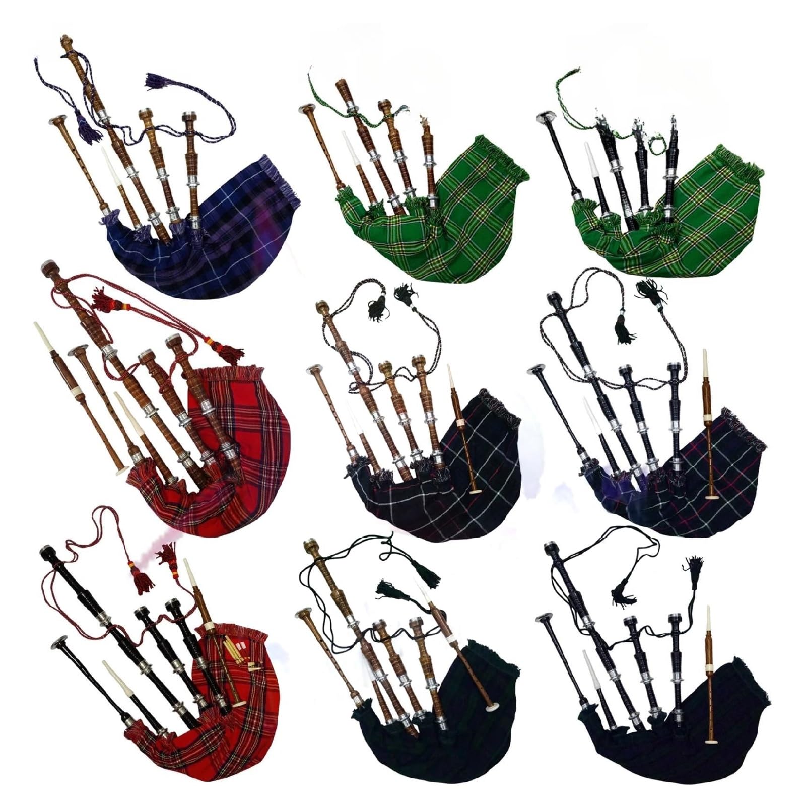 Great Highland Dudelsack – Palisander Silver Mount Schottischer Dudelsack mit traditionellem Schottenkaro-Bezug (Pride of Scotland Black Finish)