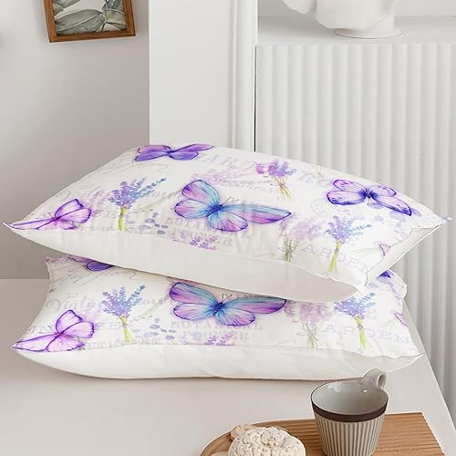 Miniatura 7 de Axolotl Juego de edredón de mariposa morada, tamaño individual, estampado de mariposas voladoras de lavanda violeta para niñas, juego de ropa de