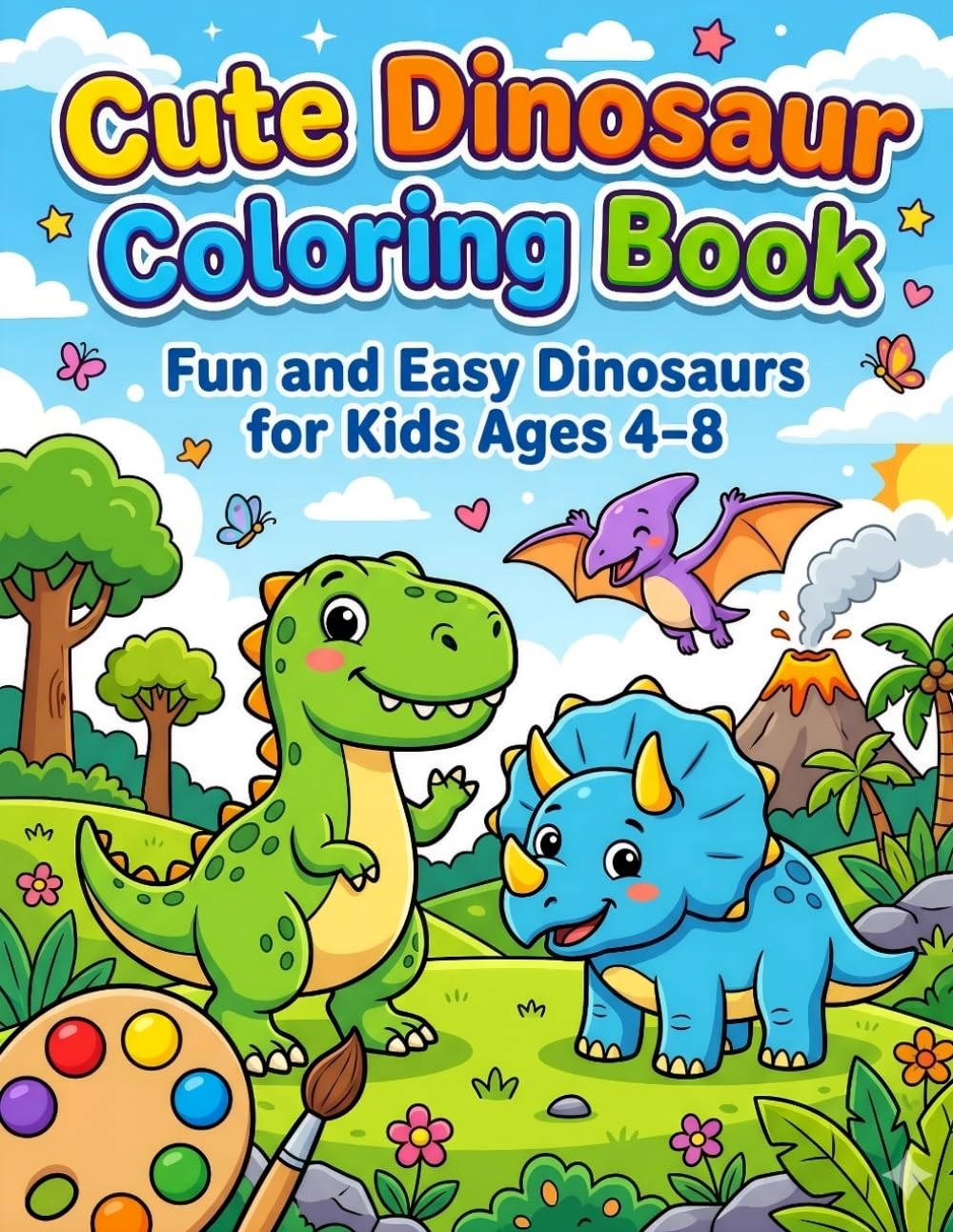 50 + Cute Dinosaur Coloring Book for Kids Ages 4-8: Fun and Easy Dinosaur Coloring Pages for Boys and Girls | 50 Cute Dinosaurs, Big Simple Designs, Perfect Gift for Kids