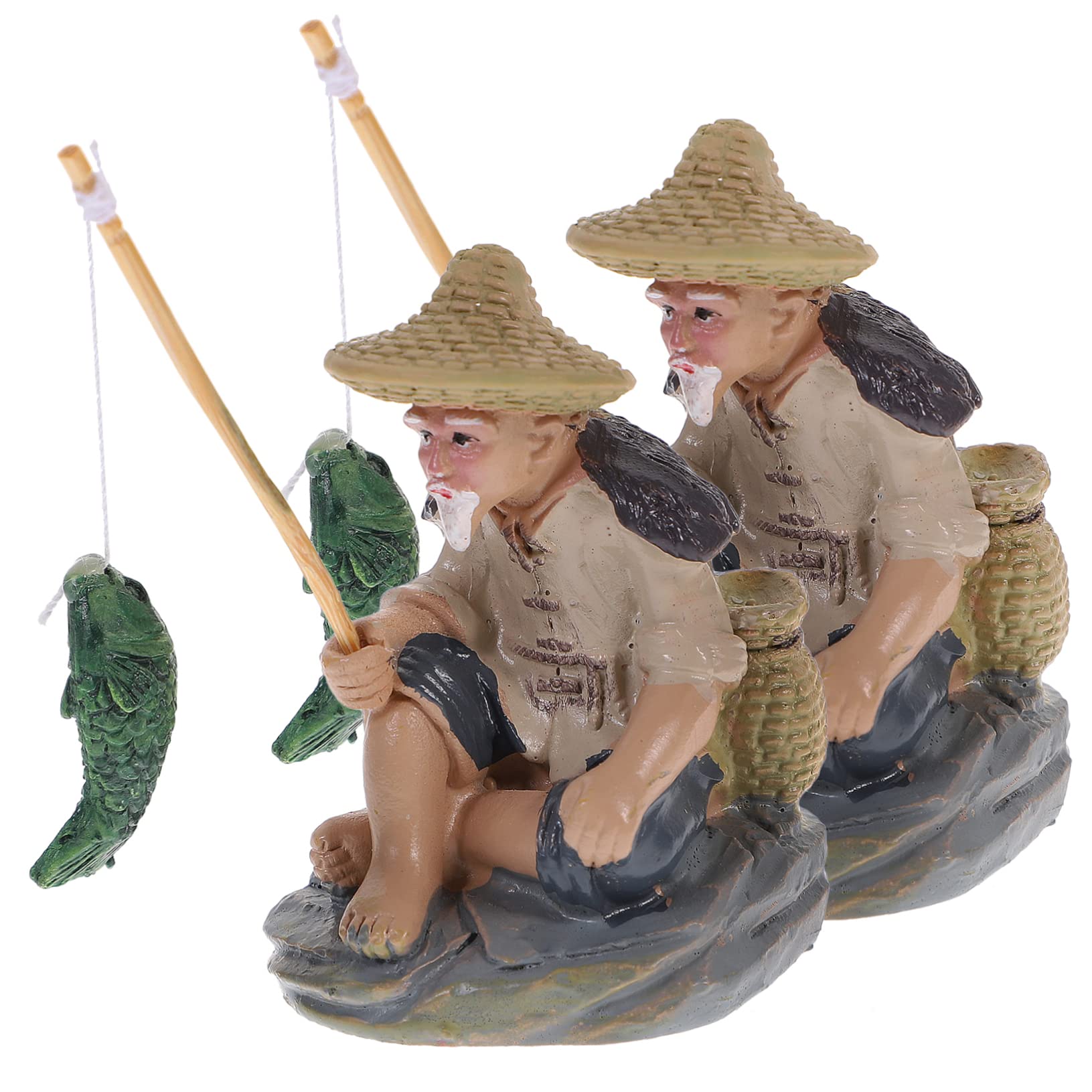 SOLUSTRE 2pcs Fisherman Fishing Ornaments Aquarium Decoration Decorations Shaped Indoor Pond Decor Mini Fisherman Figurine Aquarium Accessories Fish Tank Sand Small Outdoor Resin Brown