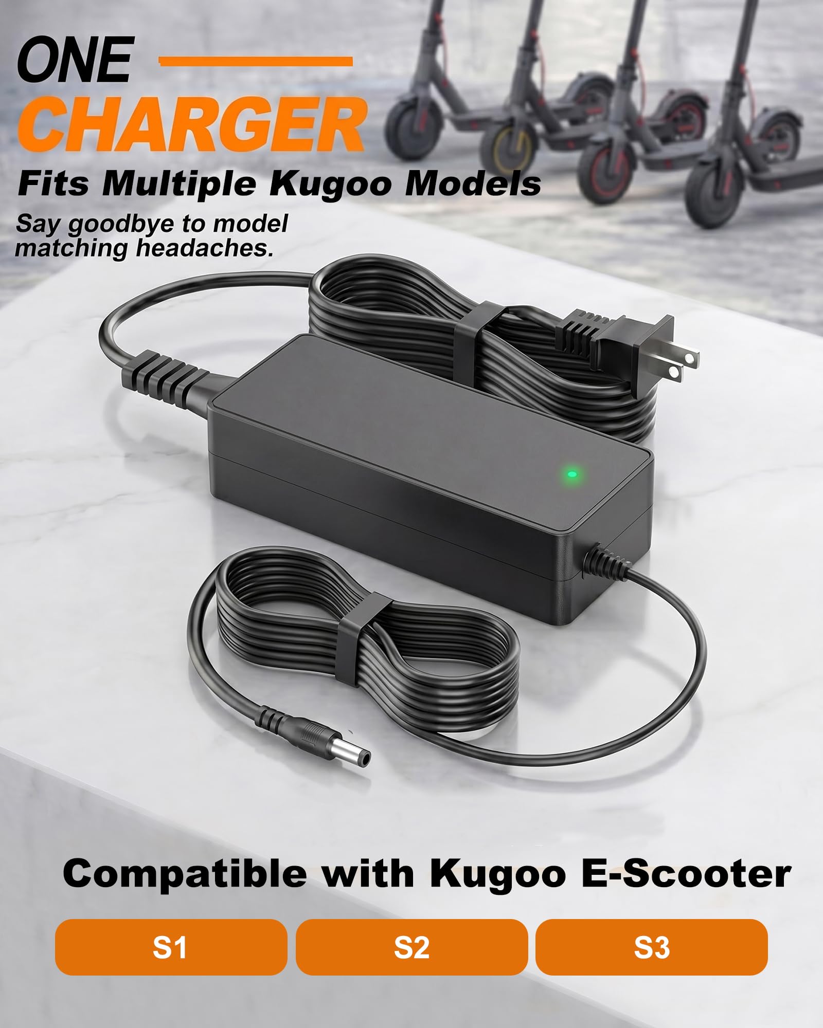 VHBW Chargeur 42 V 2 A compatible avec Kugoo S1 S2 S3 Scooter Prise 5525