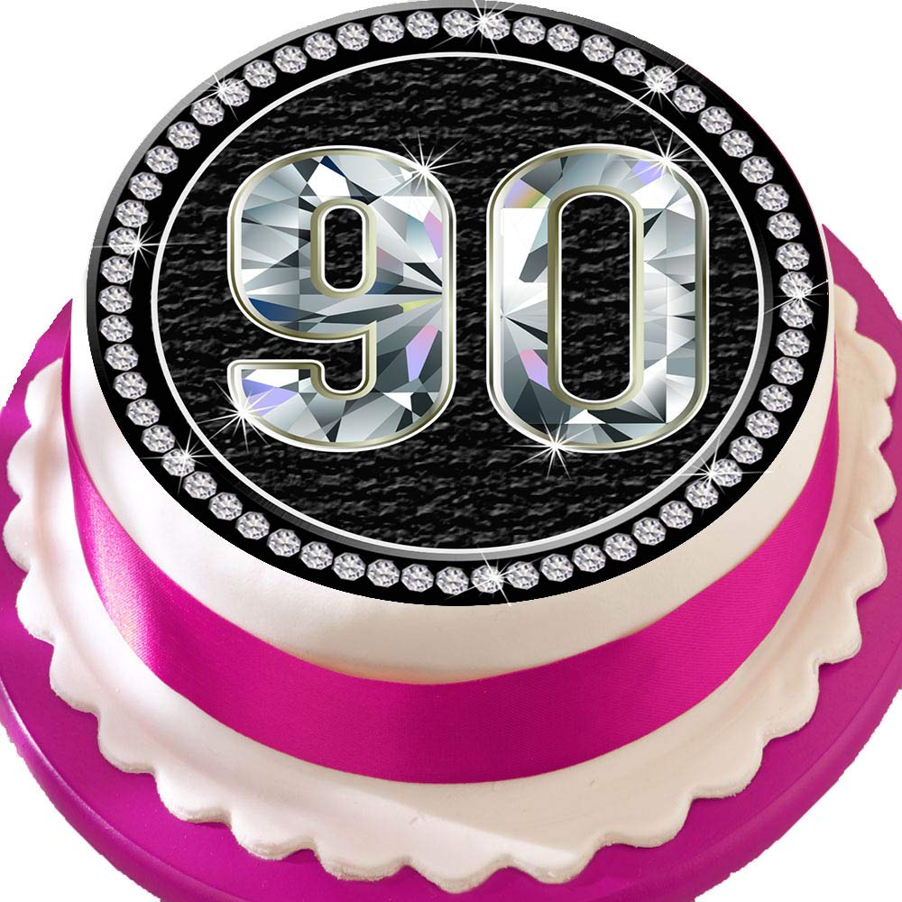Decorations Gateau De Glacage Comestible Grande 19 1 Cm Rond Noir Diamant D Anniversaire 90 Ans 90 Ans Celebration Amazon Fr Cuisine Et Maison
