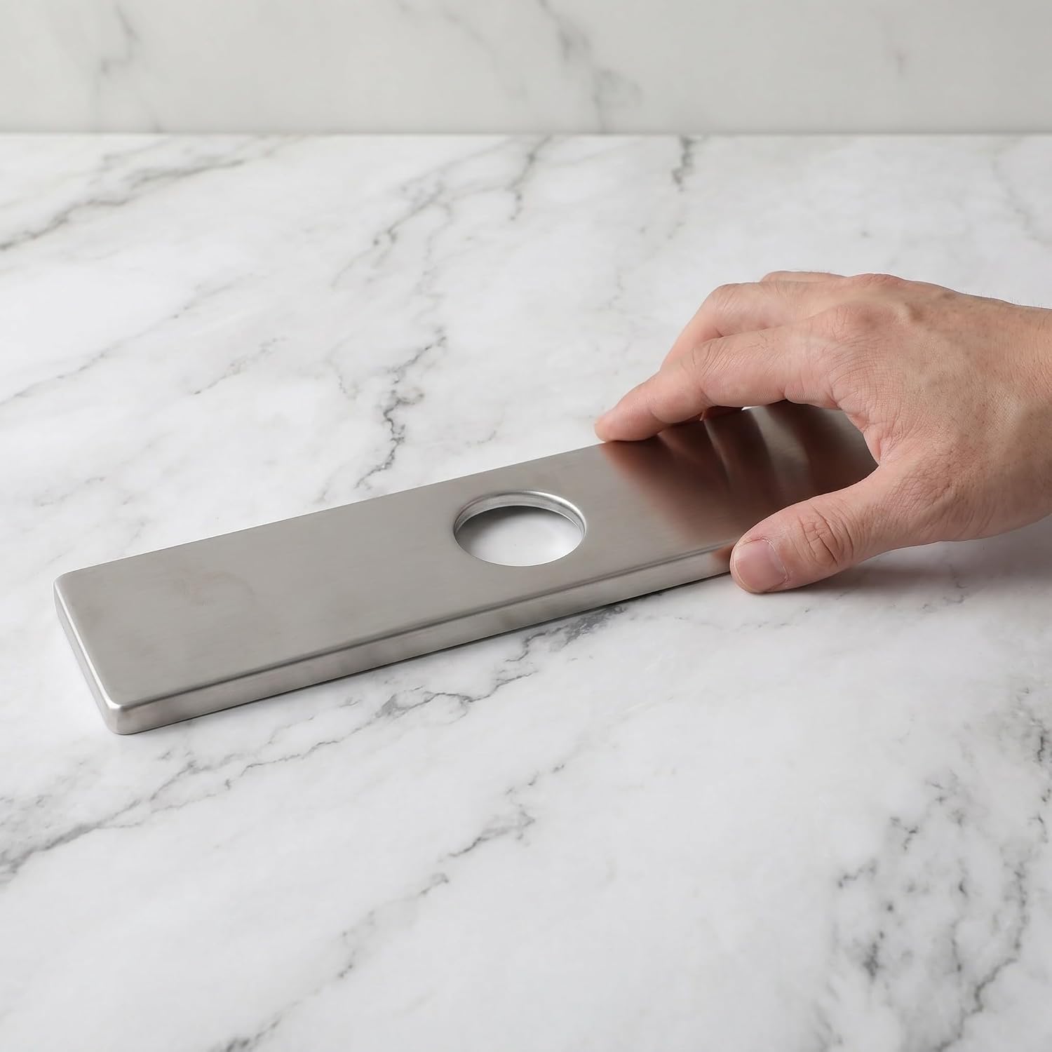 Stainless Steel Faucet Flange Plate Rounded Edges Rectangle Sink Faucet Escutcheon Cover for Kitchen Sink Easy Cleaning Brushed Finish Hole Diameter 3.3cm