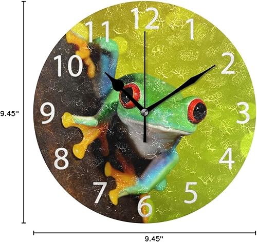 Miniatura 7 de Reloj de pared redondo con diseño de rana de árbol de ojos rojos, pintura al óleo silenciosa sin tictac, decorativo para el hogar, oficina, escuela,