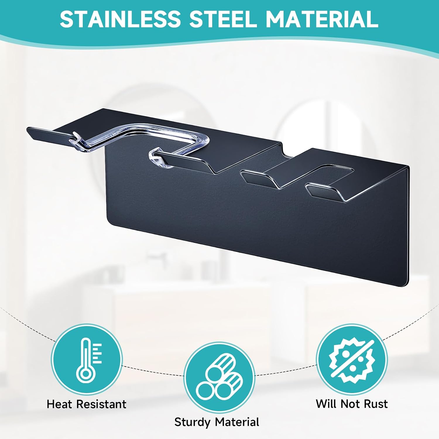 Blow Dryer Holder Matte Black, Hair Dryer Wall Mount, Hair Dryer Holder Stainless Steel, Blowdryer Holder for Wall, Hairdryer Holder for Bathroom Dressing Table