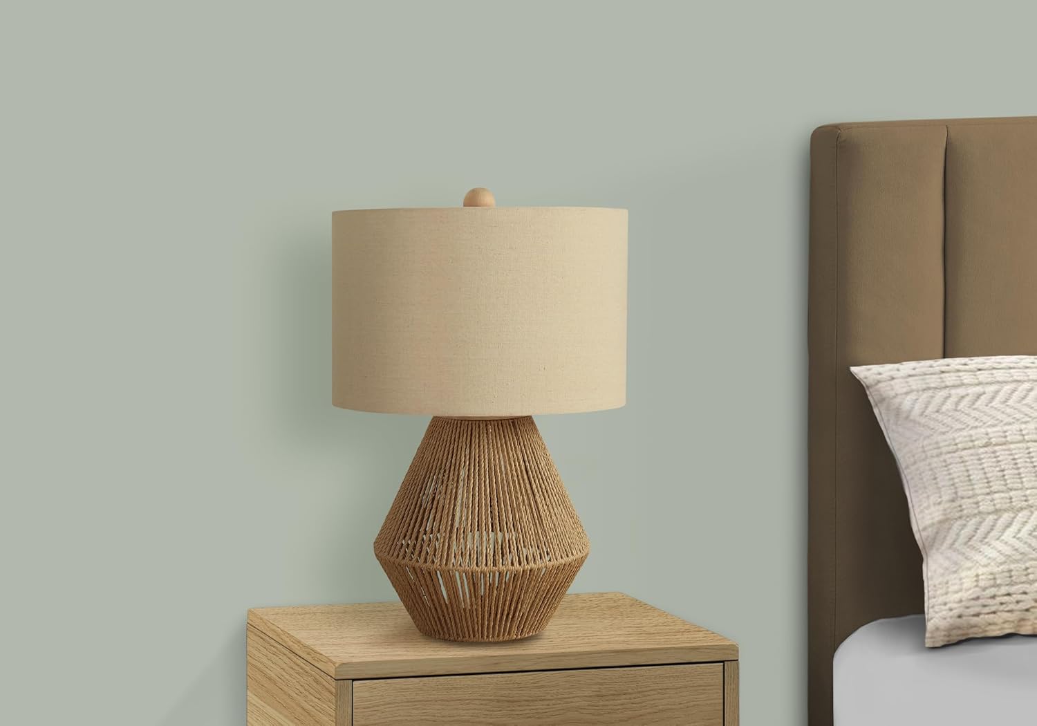 Monarch Specialties I 9628 LightingTable Lamp, Brown Rope, Beige Shade, Transitional