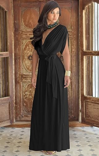 Miniatura 3 de KOH KOH Formal Short Sleeve Cocktail Flowy V-Neck Gown