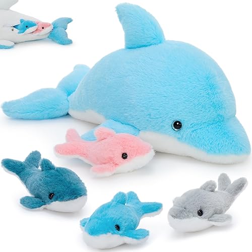 Miniatura 29 de Tezituor Peluche de tiburón ballena con 3 bebés desmontables, 21.5 pulgadas, suave peluche de tiburón del océano, juguetes de peluche de vida