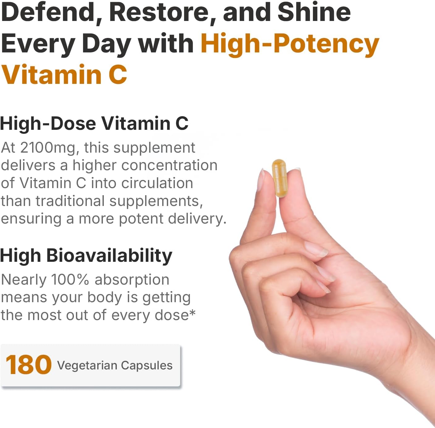 Liposomal Vitamin C 2100mg | 180 Veggie Capsules, 60 Day Supply | Fast Absorbing Bioavailability | Powerful Antioxidant & Immune Support Supplement