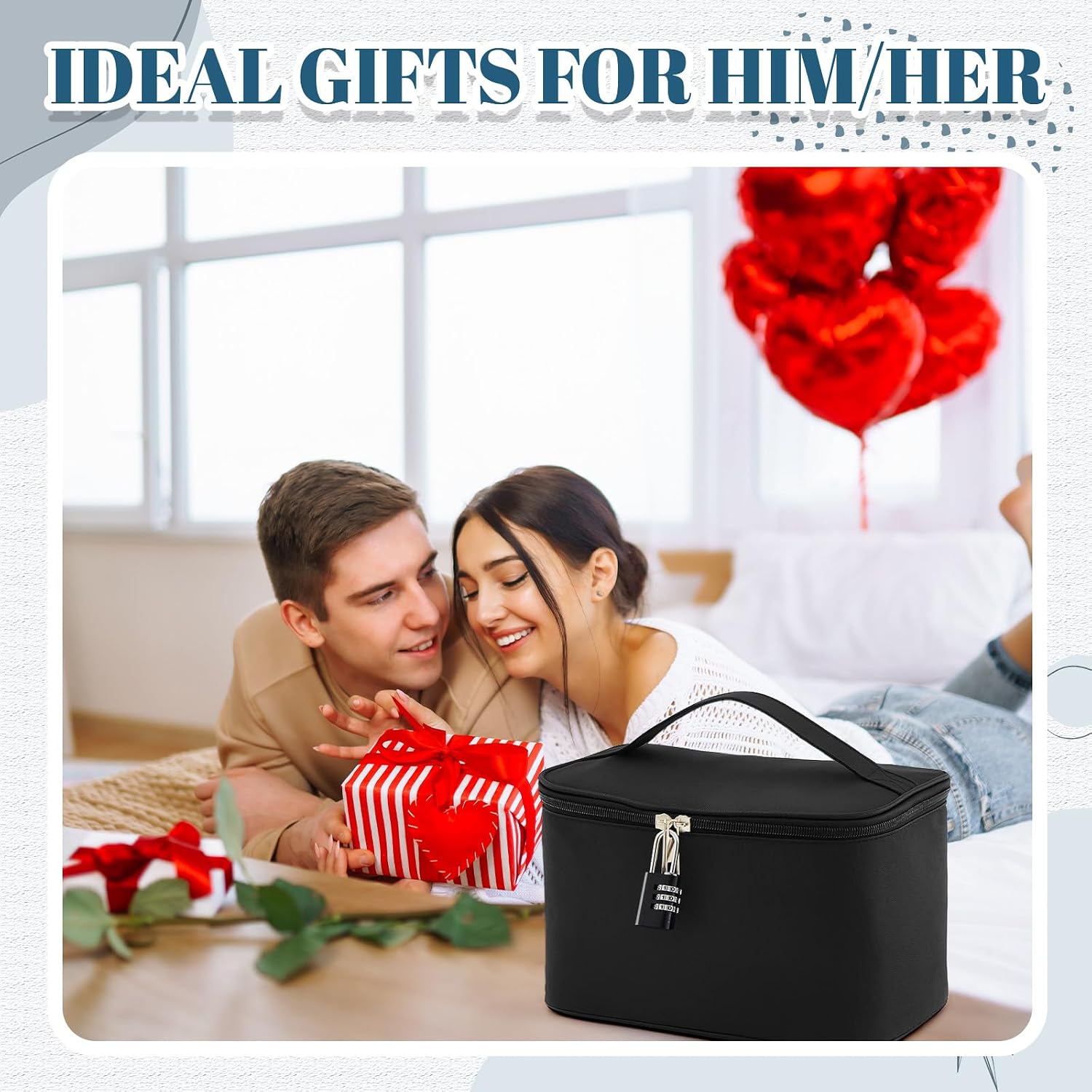 Shinylin Discreet Lockable Personal Item Storage Bag, Privacy Organizer Case with Zipper Lid & Lock, 9.7 x 6.5 x 5.3 Inches, Valentine’s Day Gift for Couples(Black)
