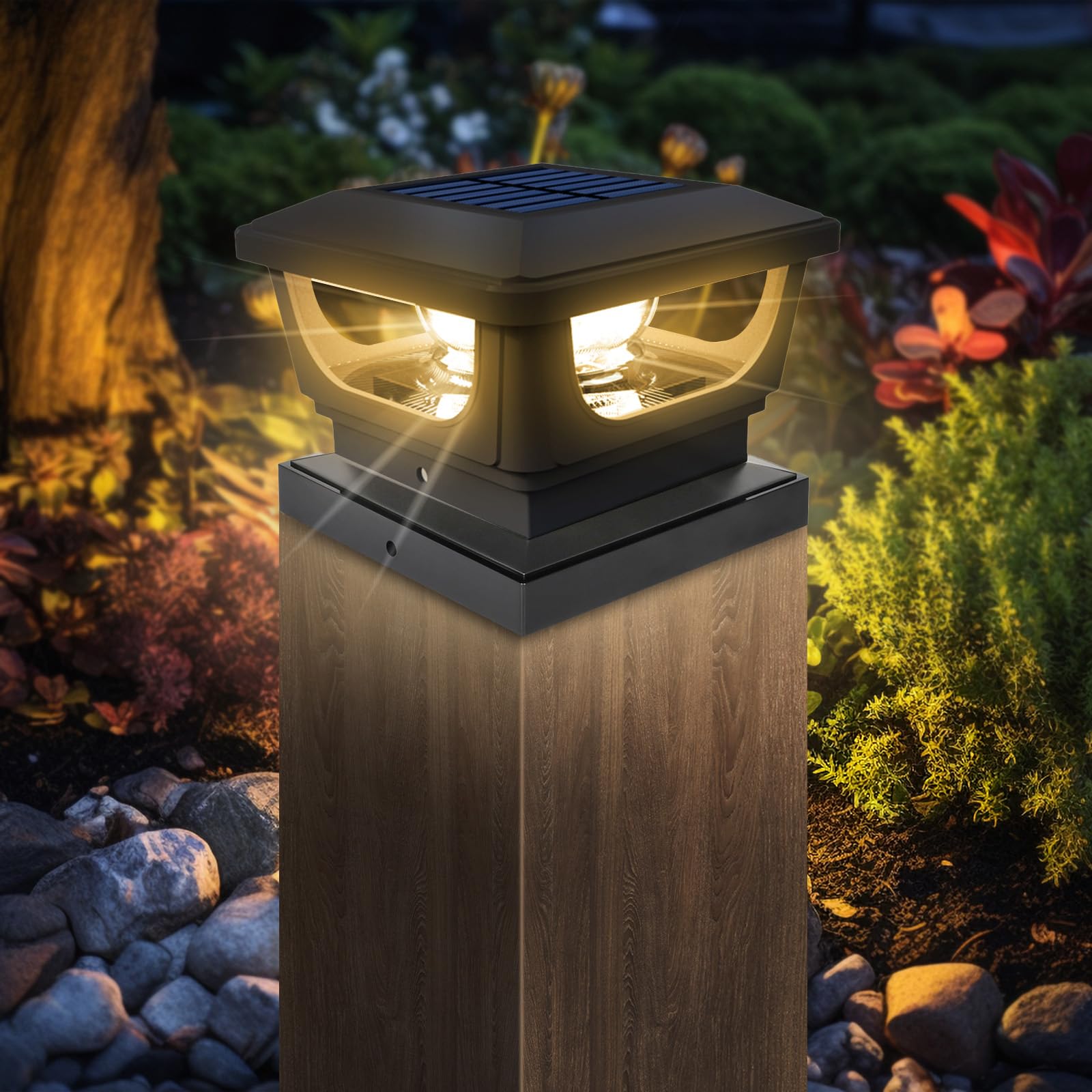 Luci solari a energia solare, 3 x 3, 10,2 x 10,2 cm, IP65, impermeabili, per paesaggio, recinzioni, recinzioni, pali in legno, 2 pezzi