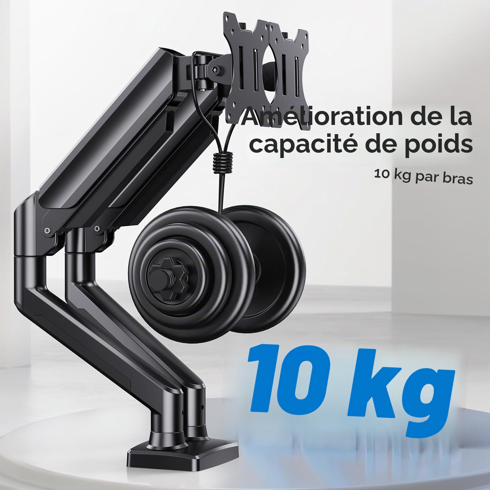 HUANUO Support Écran PC 2 Écrans 32 Pouces, Bras Support Gaming Max 10 kg, Réglable Hauteur/Inclinaison/Pivotement/Rotation, VESA 75/100 mm