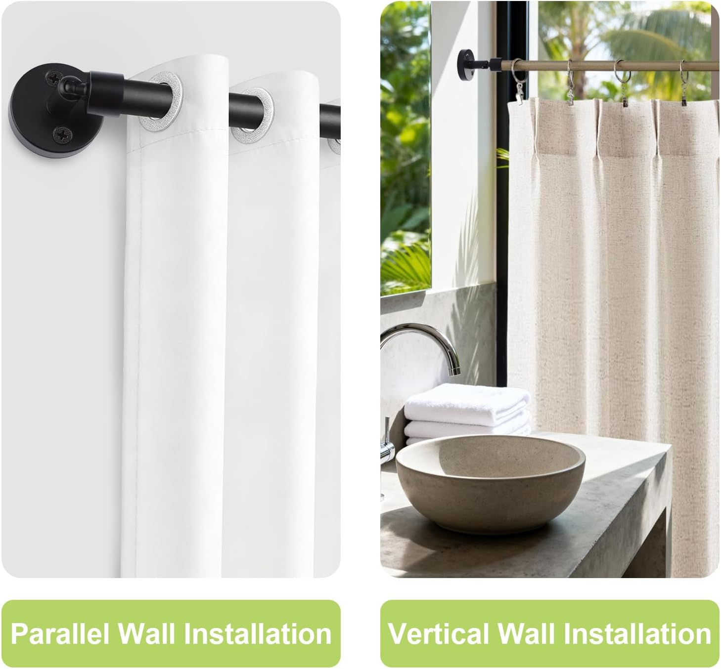 Round Curtain Rod Bracket, 2Pcs 90-Degree Rotation Shower Drape Rod Swivel Flange Curtain Poles Bracket with Raised Base(Black,25mm)