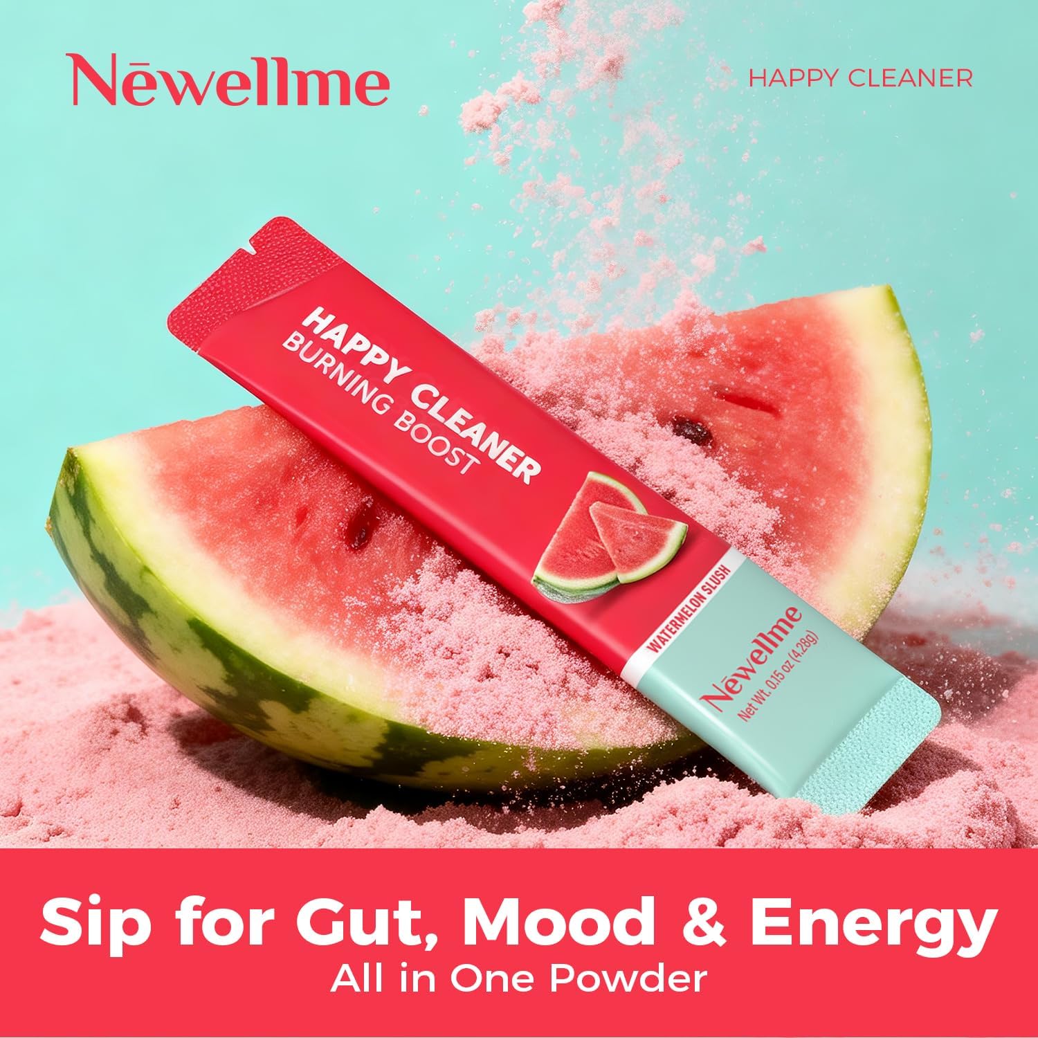 NEWELLME Happy Cleaner Digestive Supplement Powder, Gut Health Drink Mix with Probiotics, Digestive Enzymes & Fiber, Supports Digestion and Bloating, Watermelon Flavor, 28 Sachets (2 Boxes) - Image 8