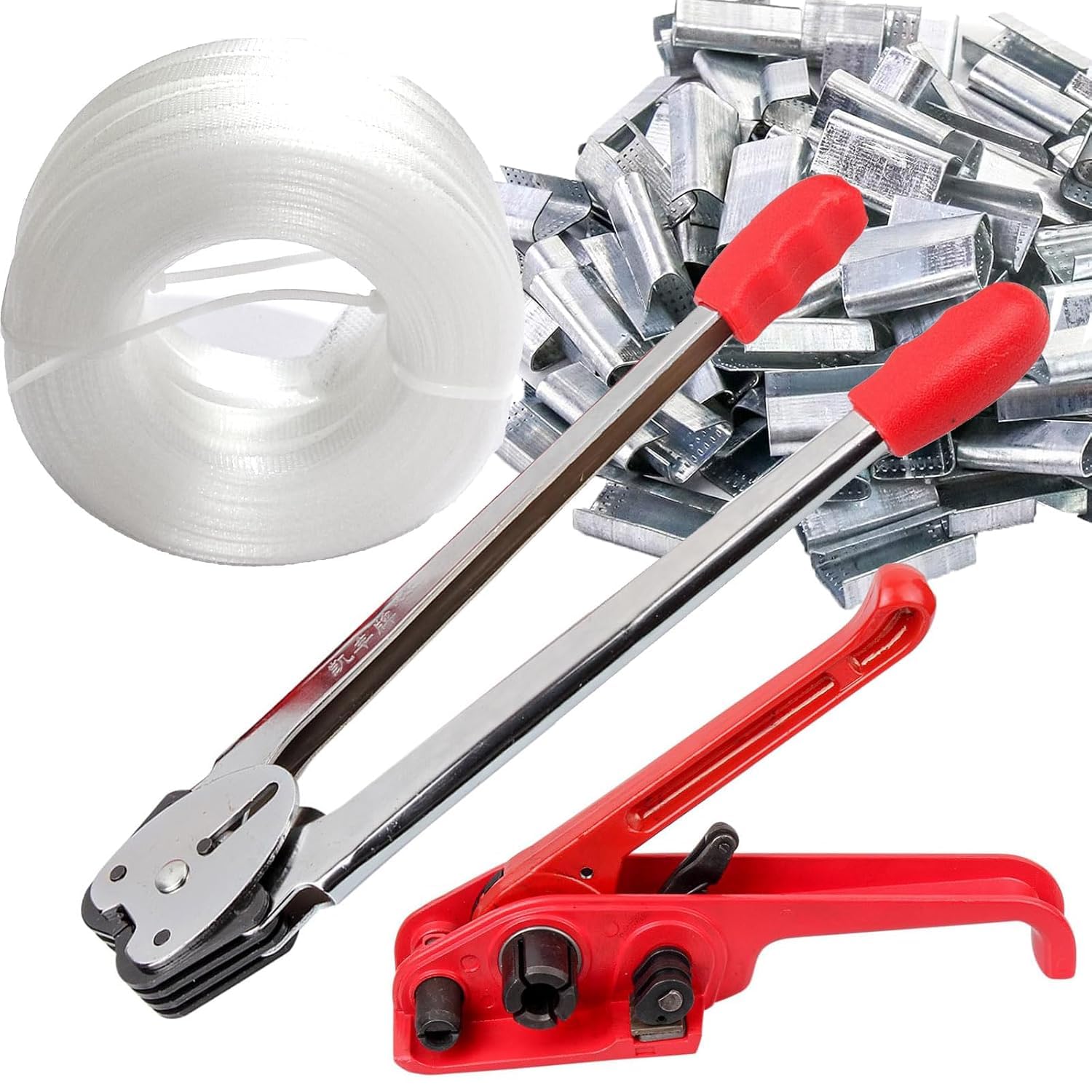Manuelles PET/PP Umreifungswerkzeug, 100m PET-Band, 100 Metallverschlüsse, Spanner & Verschließer