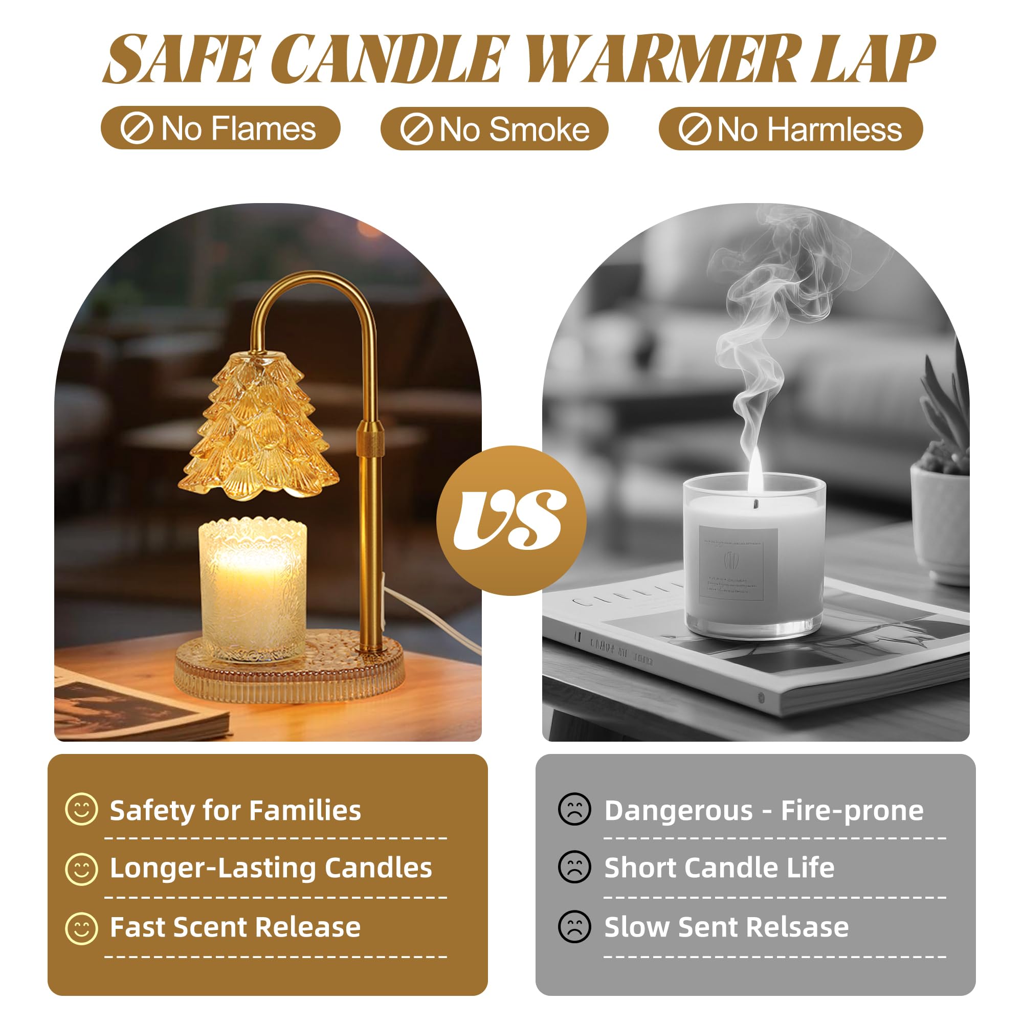 Tree-Shaped Candle Warmer Lamp with Timer & Dimmer – Adjustable Wax Melt Lamp for Jar Candles, Home Decor Accent for Women – 2 Bulbs, Flame-Free & No-Smoke Use (Amber)