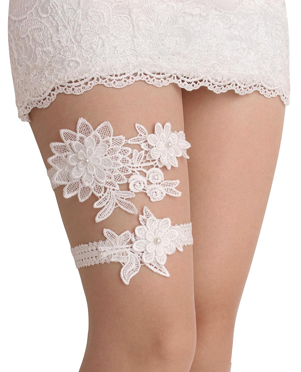 GARGALALace Wedding Garters for Bride Bridal Garter Set with Flower Pearl