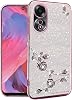 Phone Case for Oppo A18 Case Clear Glitter Floral for Women Men Cute Pretty Bling Phone Cover for Oppo A18 Phone Case Silicone Shockproof with Diamonds Slim Sparkle Luxury Pink-Silver