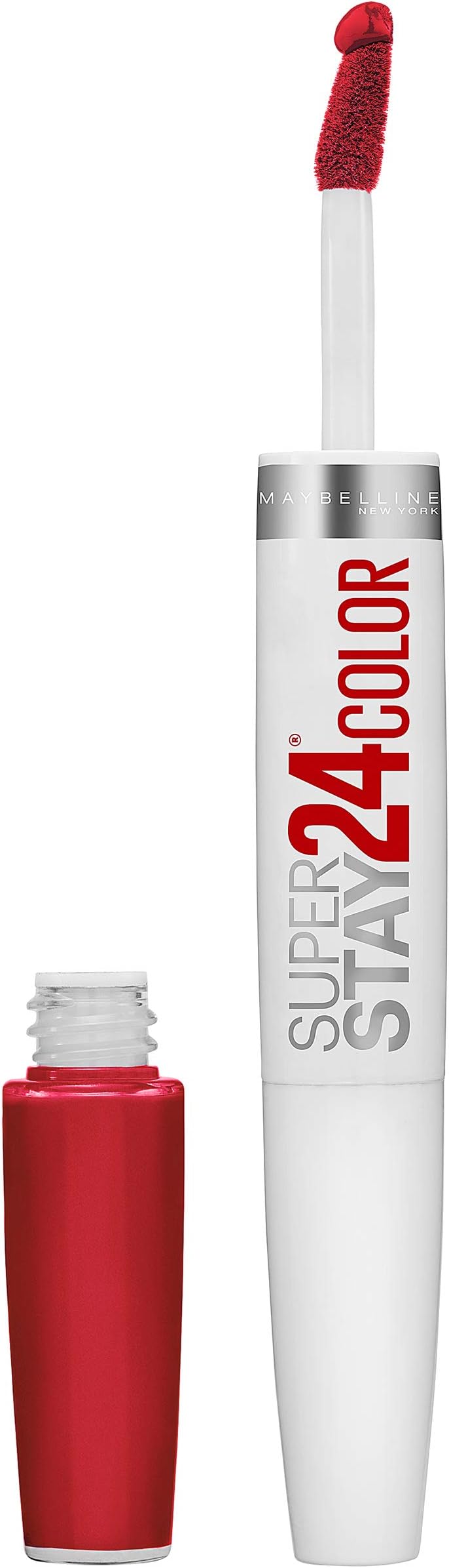 Maybelline Super Stay 24, 2-Step Liquid Lipstick Makeup, Long Lasting Highly Pigmented Color with Moisturizing Balm, Optic Ruby, Ruby Red, 1 Count