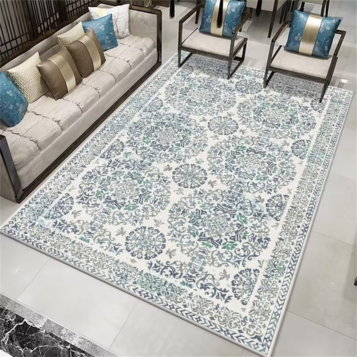 Tapis intérieur anti-glisse bleu 180x250cm pour sols glissants