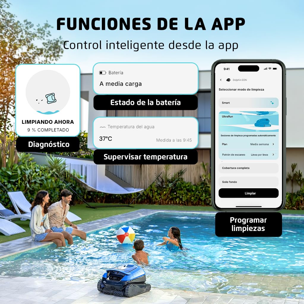 Dolphin (New) Nautilus EON 100 Robot Piscina Limpiafondos Paredes, Limpieza de Línea de Flotación y Escaleras, Control por la App, Filtración Fina, Limpieza UltraRun, Navegación Inteligente