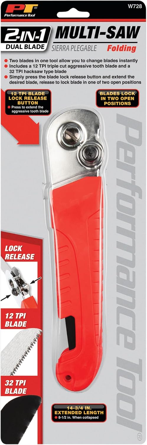 Performance Tool W728 2-in-1 Folding Multi-Saw for Versatile Cutting and Pruning Tasks in Your Garden or Workshop