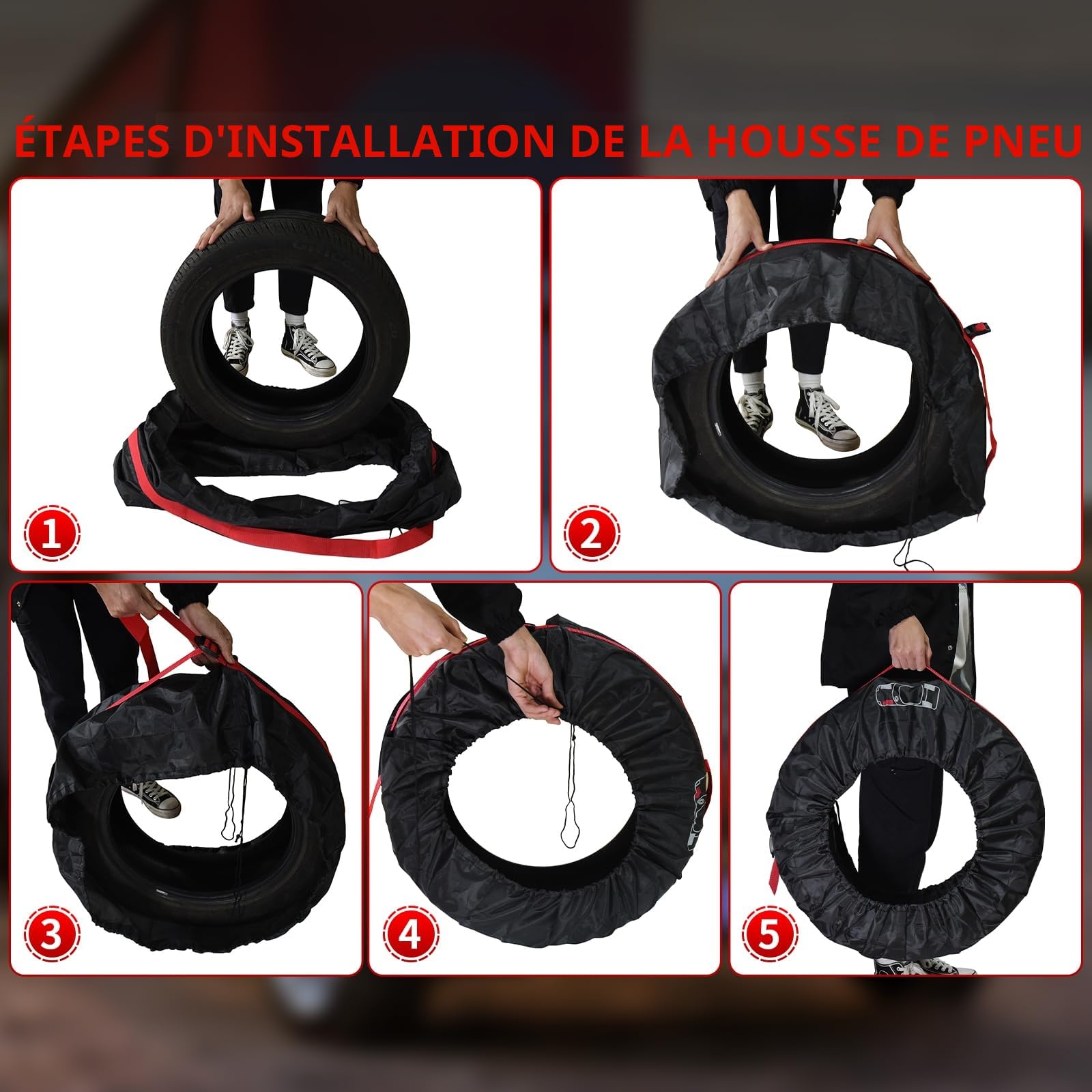 Geloo Lot de 4 Housses de Pneus de Secours de Voiture 18-22" Imperméable Anti-poussière Housses de Protection de Roue de Voiture avec poignée renforcée (diamètre 80 cm)