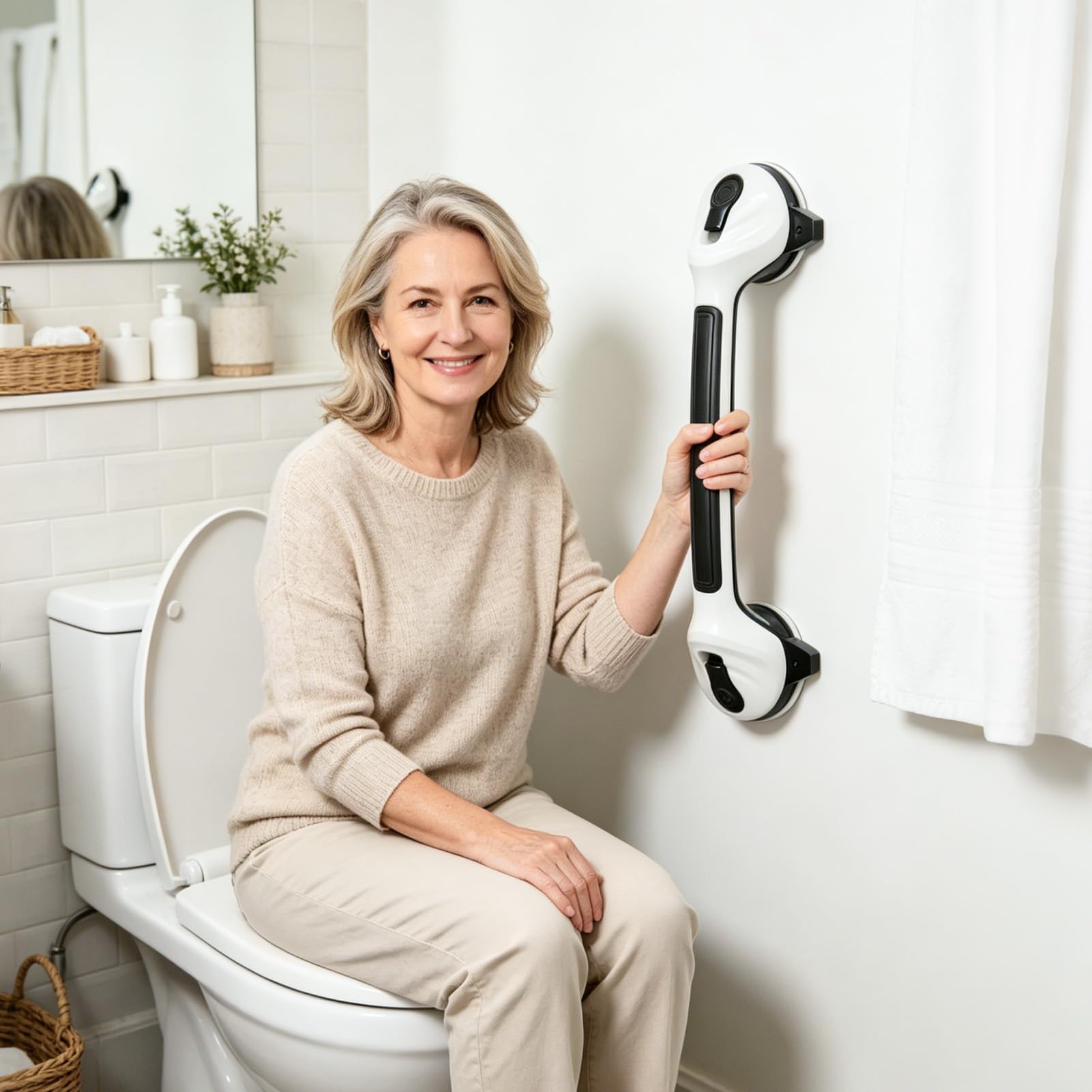 Lot de 2 poignées de douche noires sans perçage 42 cm avec ventouse