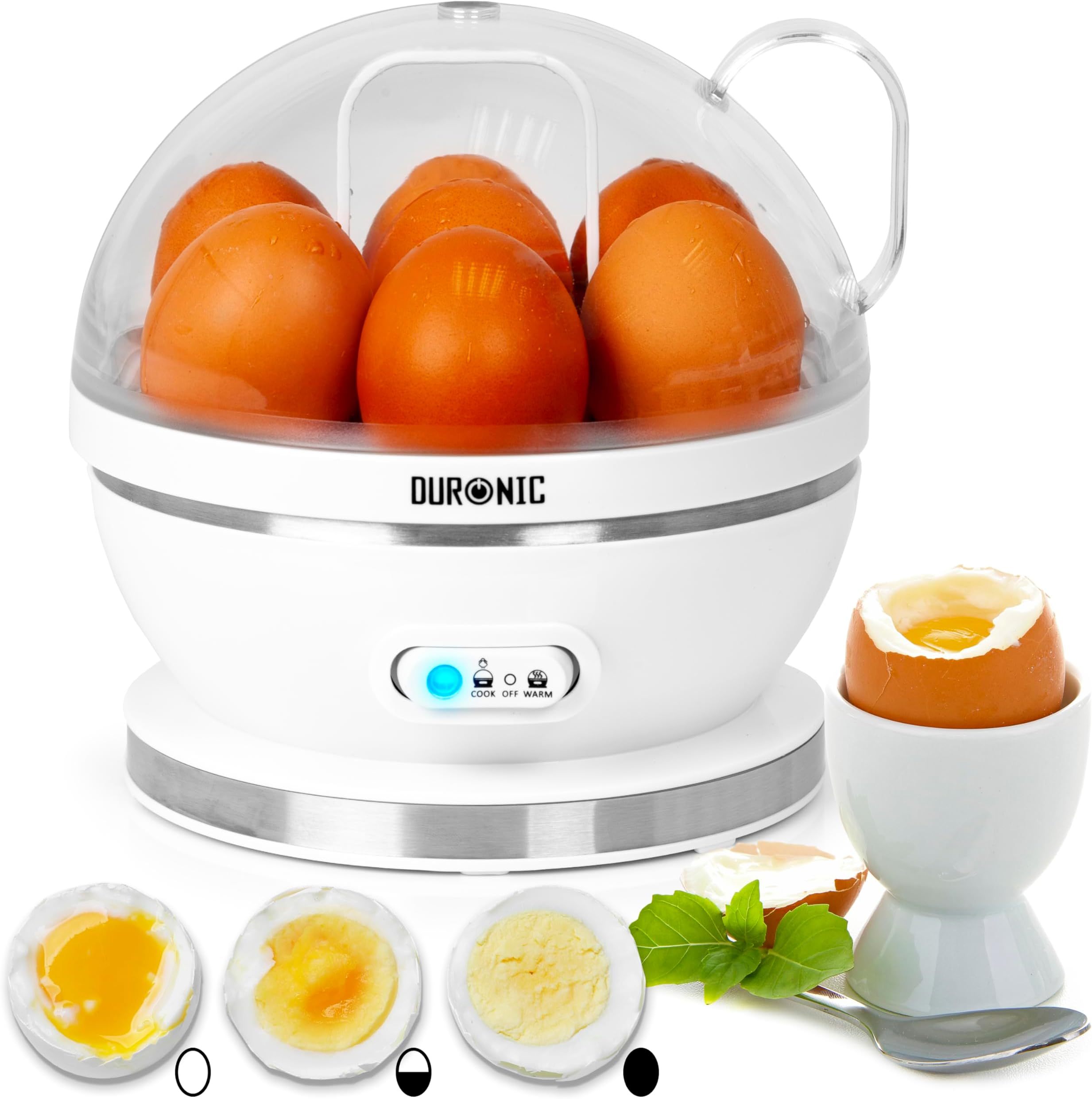 Duronic Electric Egg Boiler EB27 Steamer for Eggs, 7 Egg Cooker for Soft, Medium, Hard Boiled Eggs, Electric Egg Poacher Machine with Alarm Timer