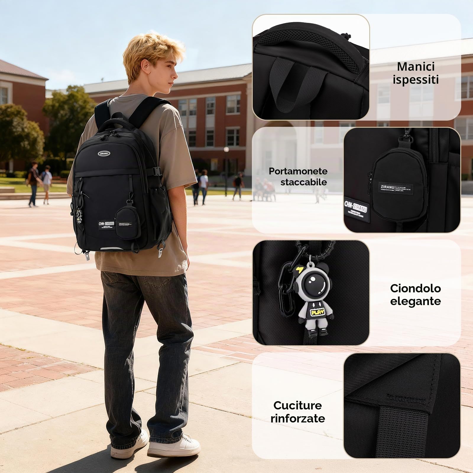 Amythe Zaino per Ragazzi, Zaino Scuola Media Superiore 30L Impermeabile, Zaini Casual Moda Nero Uomo per Laptop 15.6", Ideale per Rientro Scolastico, Natale, Viaggi e Campeggio