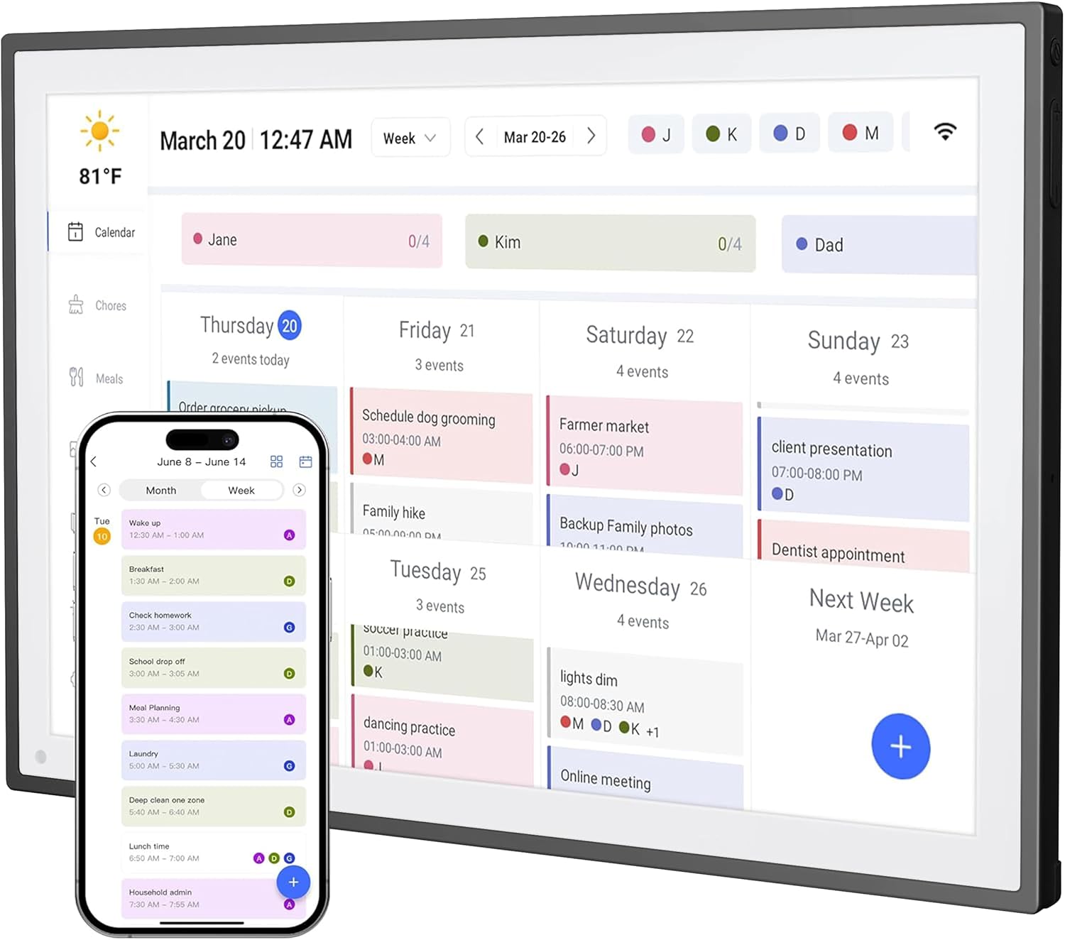 Digital Calendar, Smart WiFi Electronic Calendar&Chore Chart, IPS Touch Screen HD Display for Family Schedules, Share Moments Instantly from Anywhere (Black, 10.1)