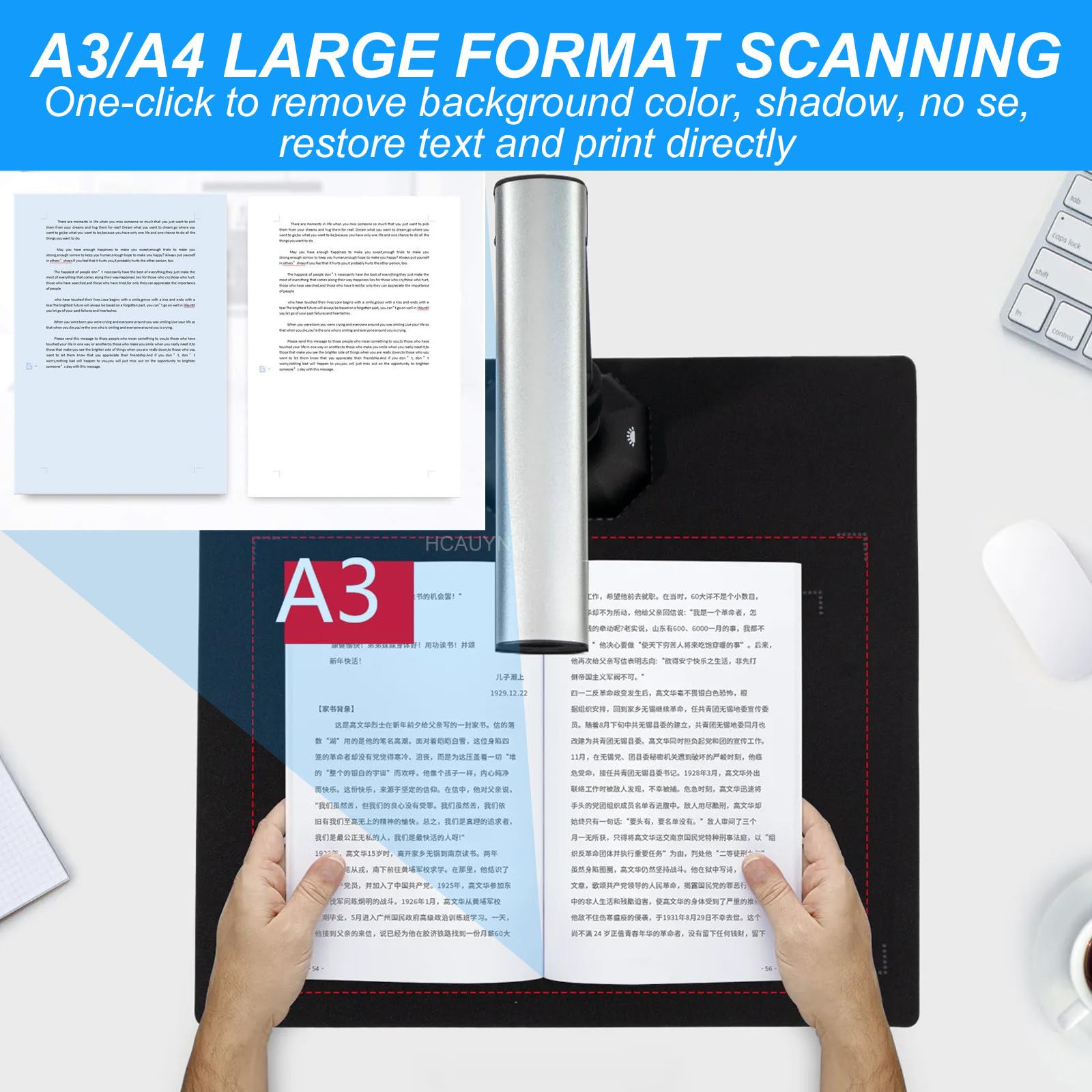 EscáNer USB con CáMara HD para Aulas, EscáNeres PortáTiles De FotografíA, Libros, Arte Y Documentos para El Aprendizaje A Distancia, con Escaneo AutomáTico Ocr/Luz De Relleno Led