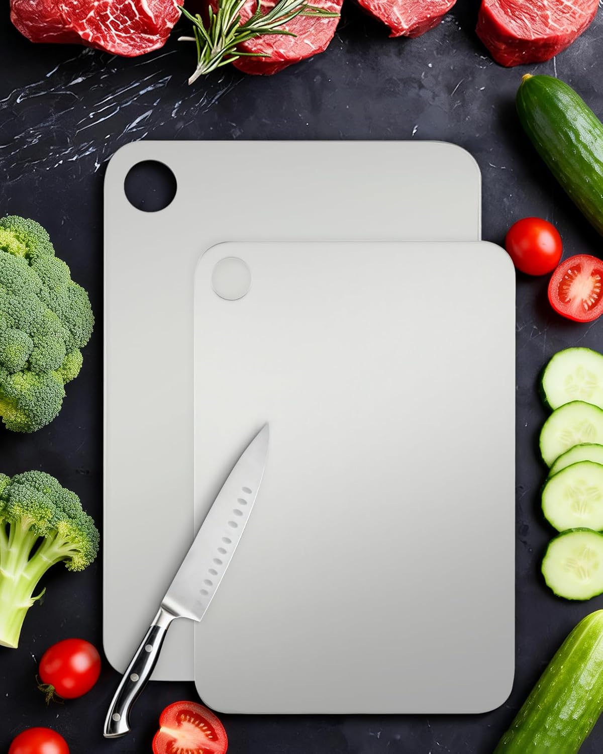 Garvee Titanium Cutting Boards for Kitchen, 12" x 8" Double-Sided Chopping Board, 100% Food-Grade Pure Titanium, Easy to Clean, Ideal for Meat, Vegetables & Fruit