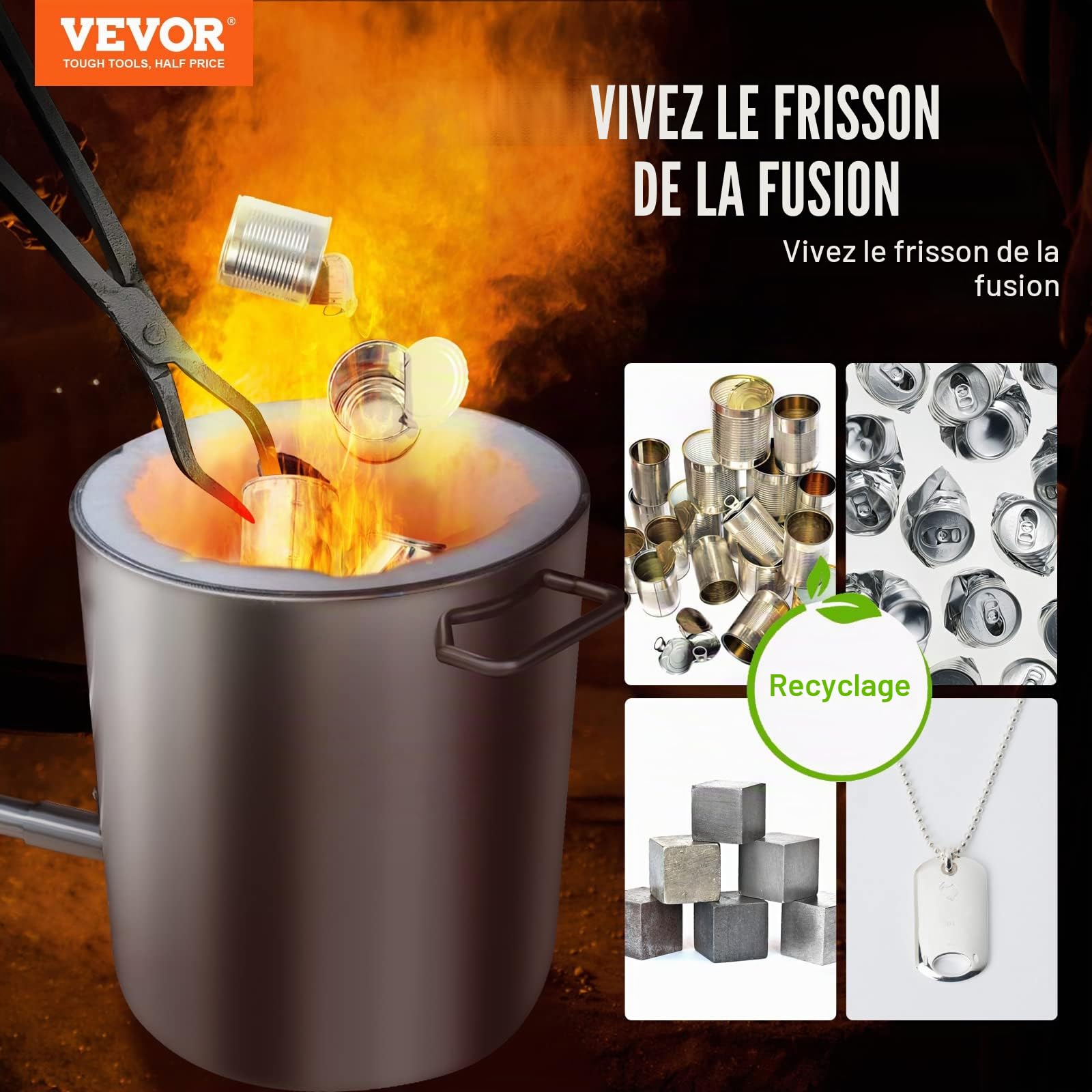 VEVOR Forge de propane en acier inoxydable 6 kg Kit de four de fusion de métaux Température maximale de 1482 °C Four de fonte au propane 30 PSI Kit de fer forgé pour cuivre, aluminium, or, argent