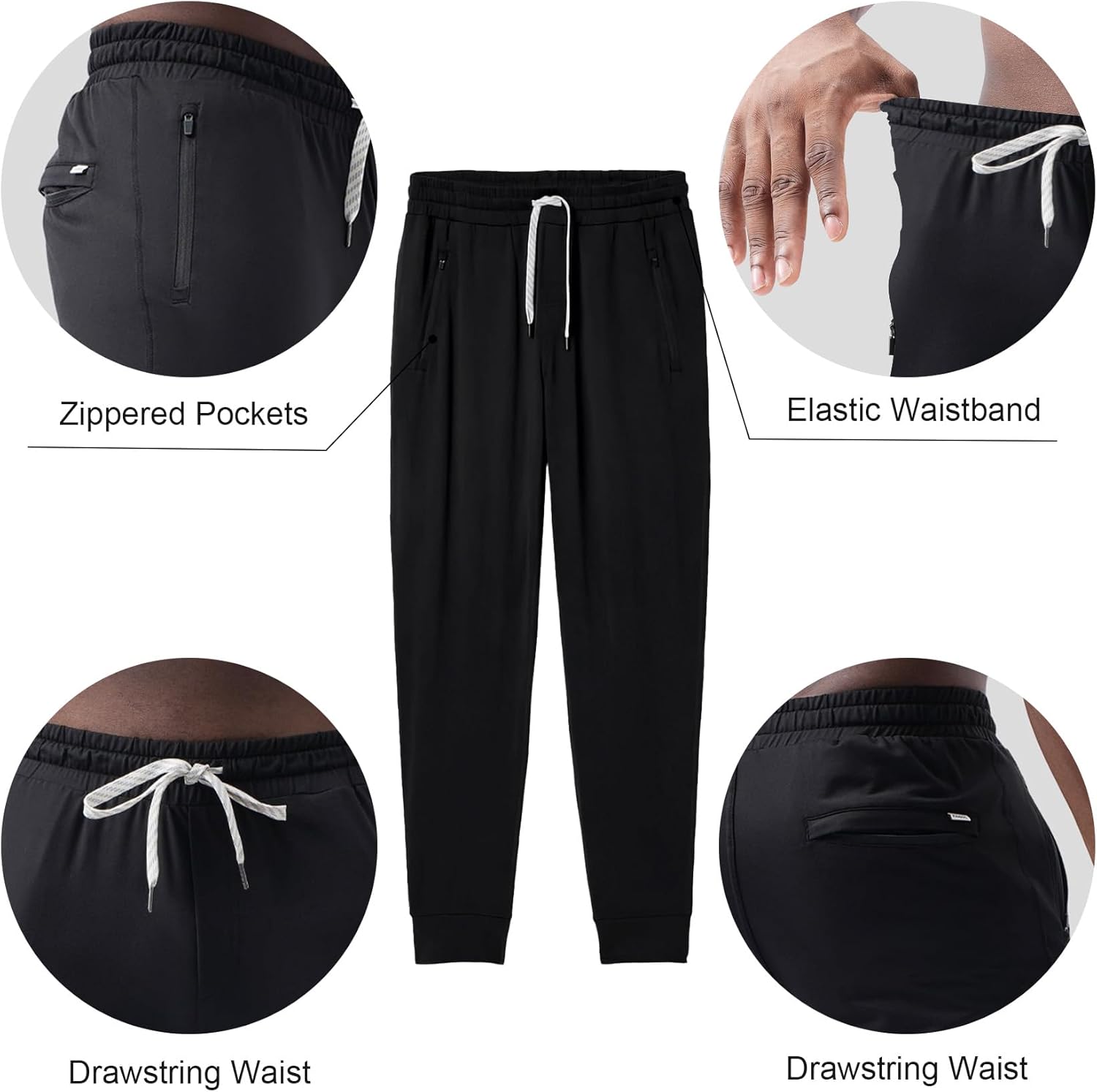 Fioboc Men's Joggers with Zipper Pockets Velou Athletic Workout Pants Moisture Wicking Sweatpants for Men Running Hiking - Image 5